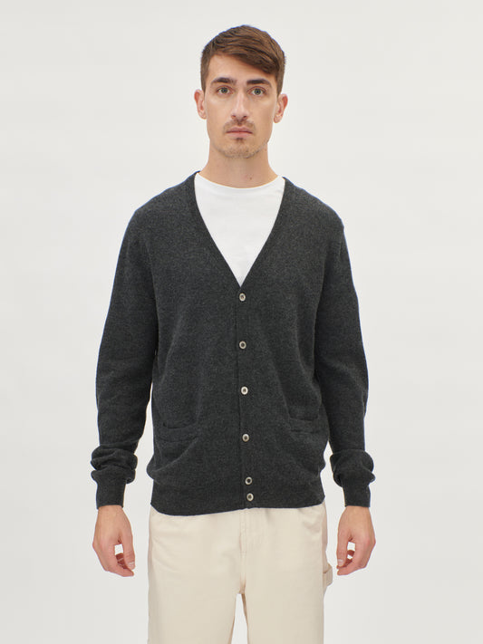 Men's Cashmere V-Neck Cardigan Charcoal - Gobi Cashmere