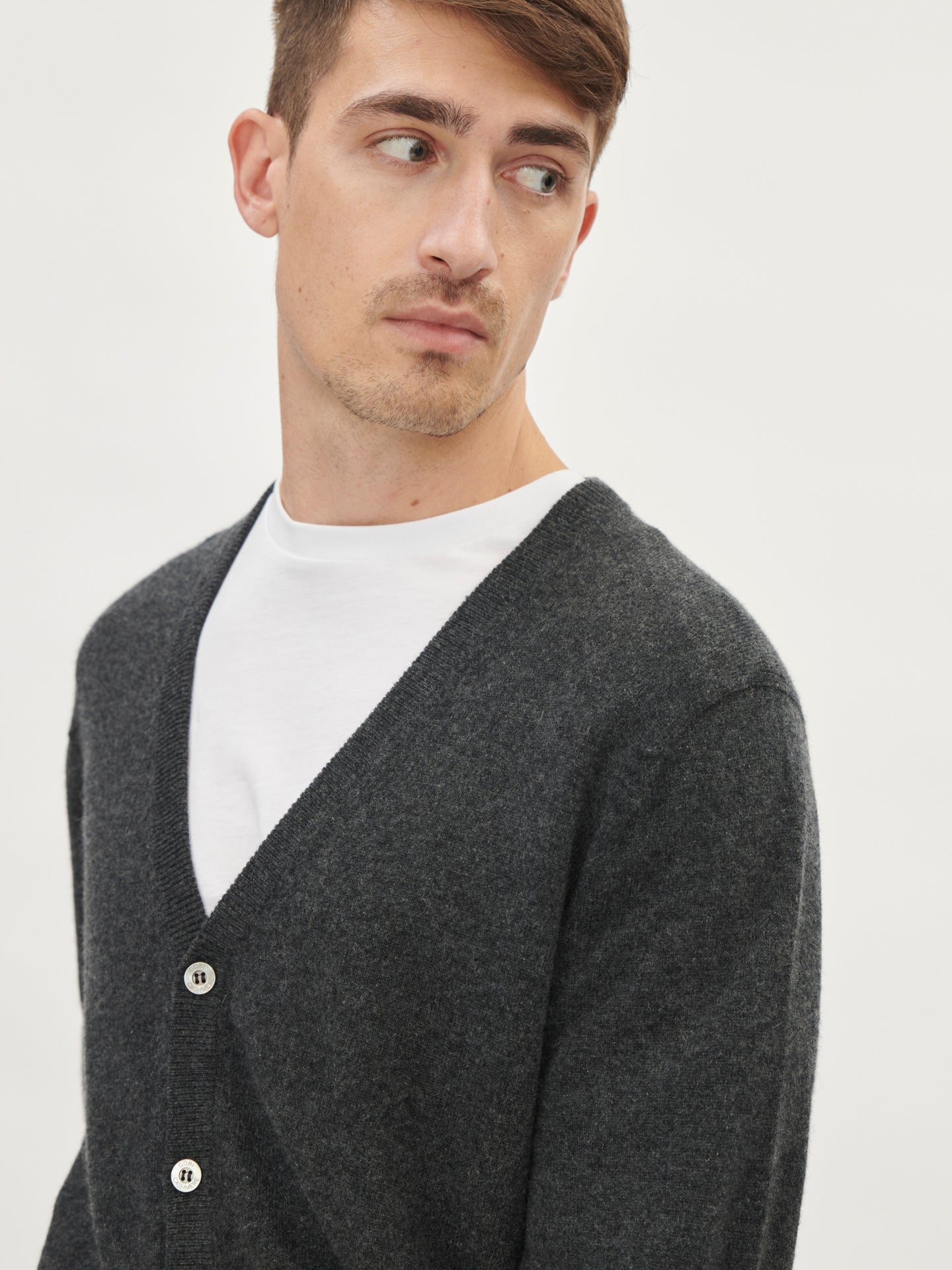 Men's Cashmere V-Neck Cardigan Charcoal - Gobi Cashmere