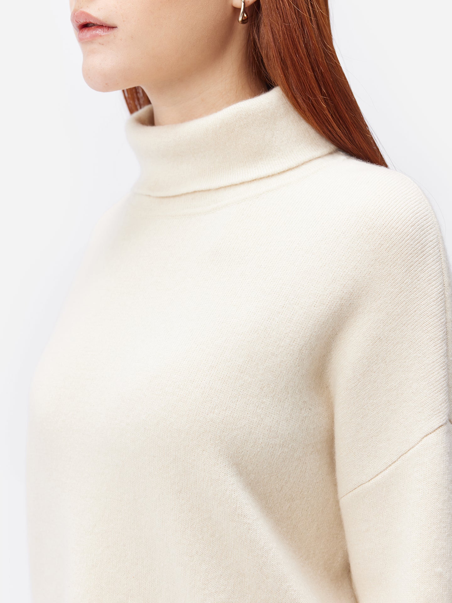 Women's Organic Cashmere Roll-Neck Sweater Off White - Gobi Cashmere