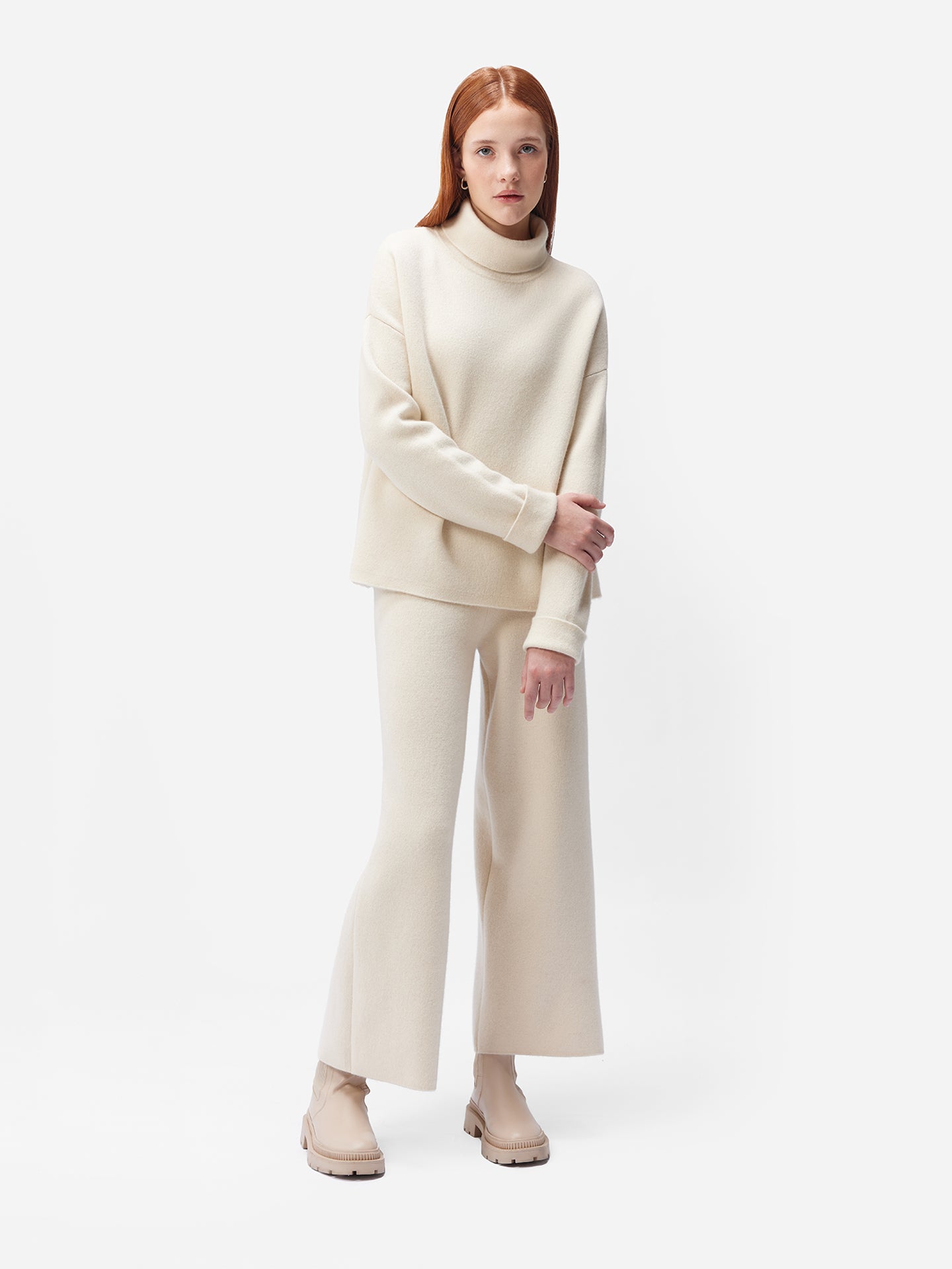 Women's Organic Cashmere Wide-Leg Pants Off White - Gobi Cashmere