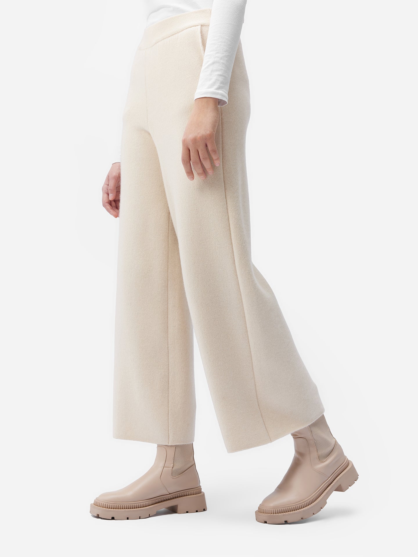 Women's Organic Cashmere Wide-Leg Pants Off White - Gobi Cashmere