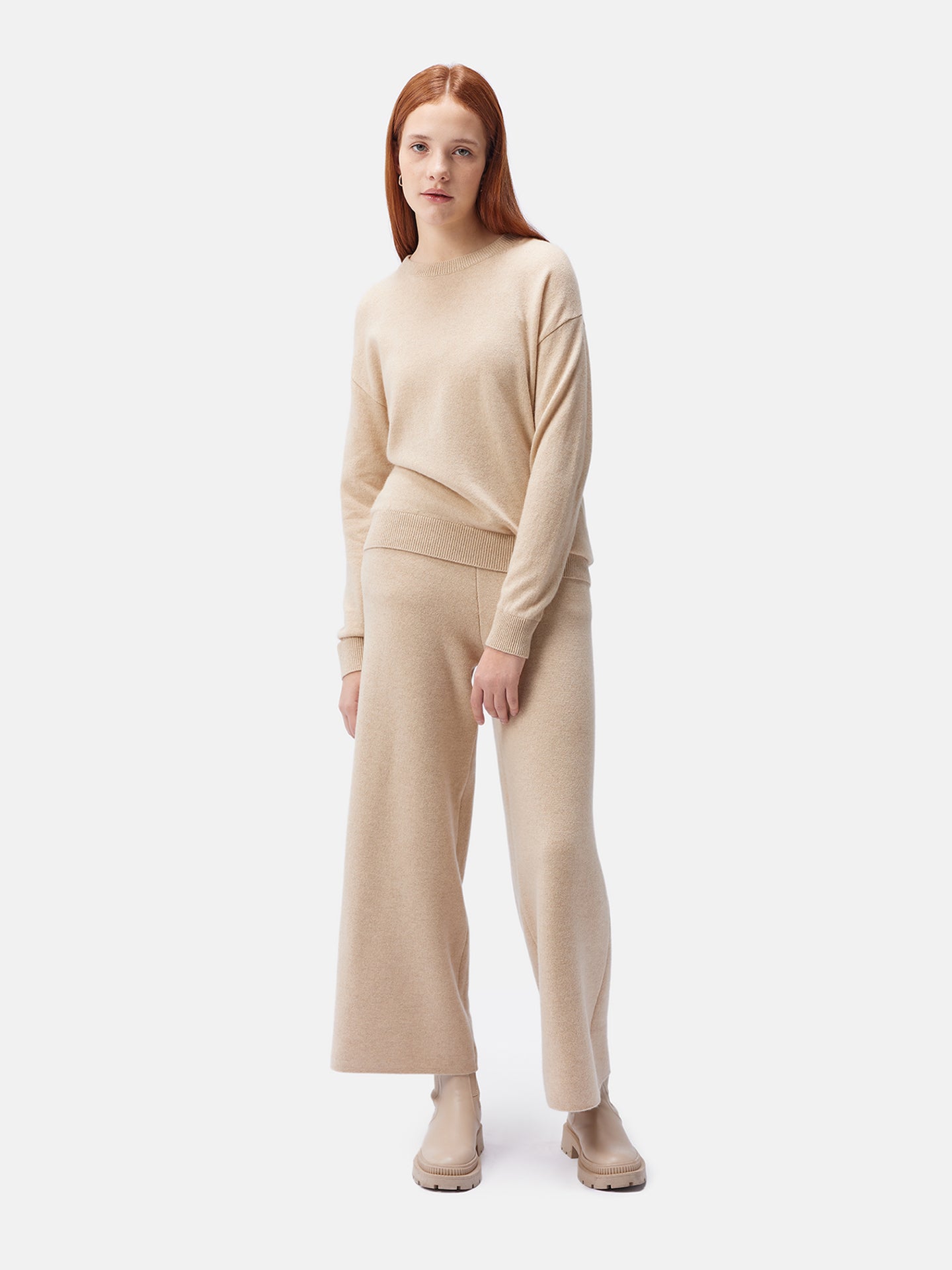 Women's Organic Colour Asymmetrical Cashmere Sweater Beige - Gobi Cashmere