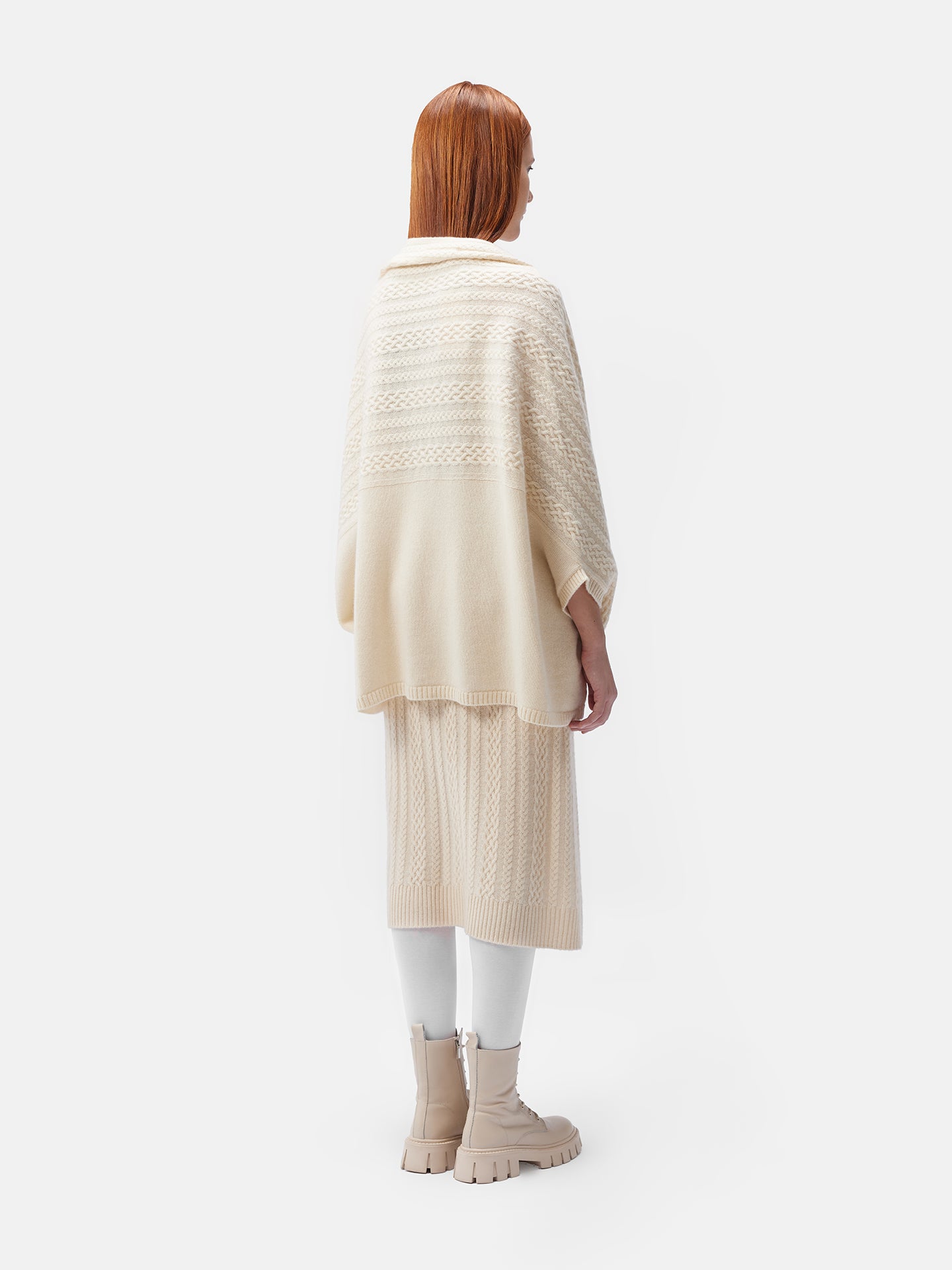 Women's Organic Colour Cable-Knit Cashmere Poncho Off White - Gobi Cashmere