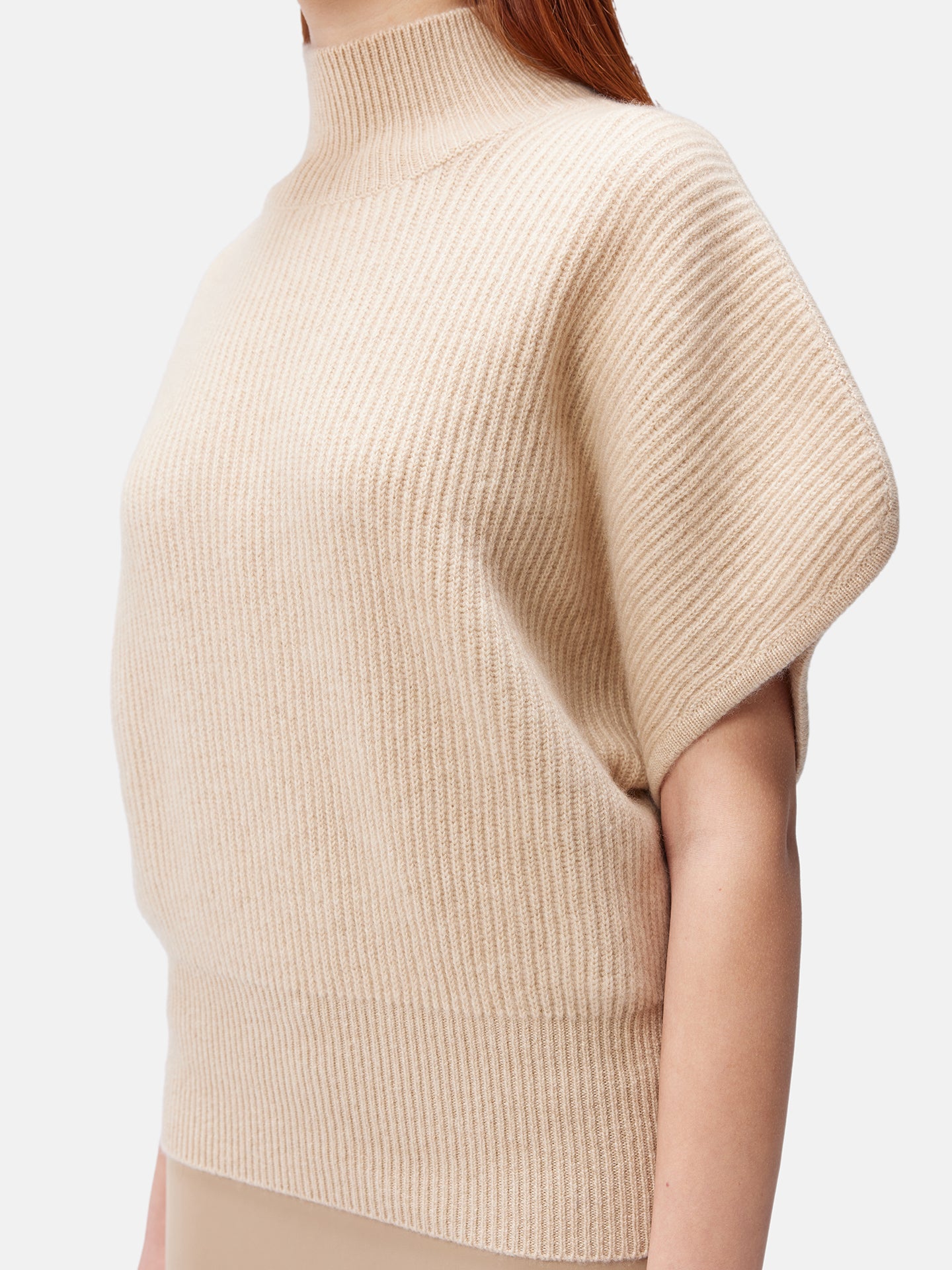 Women's Organic Cashmere Short-Sleeve Turtleneck Beige - Gobi Cashmere