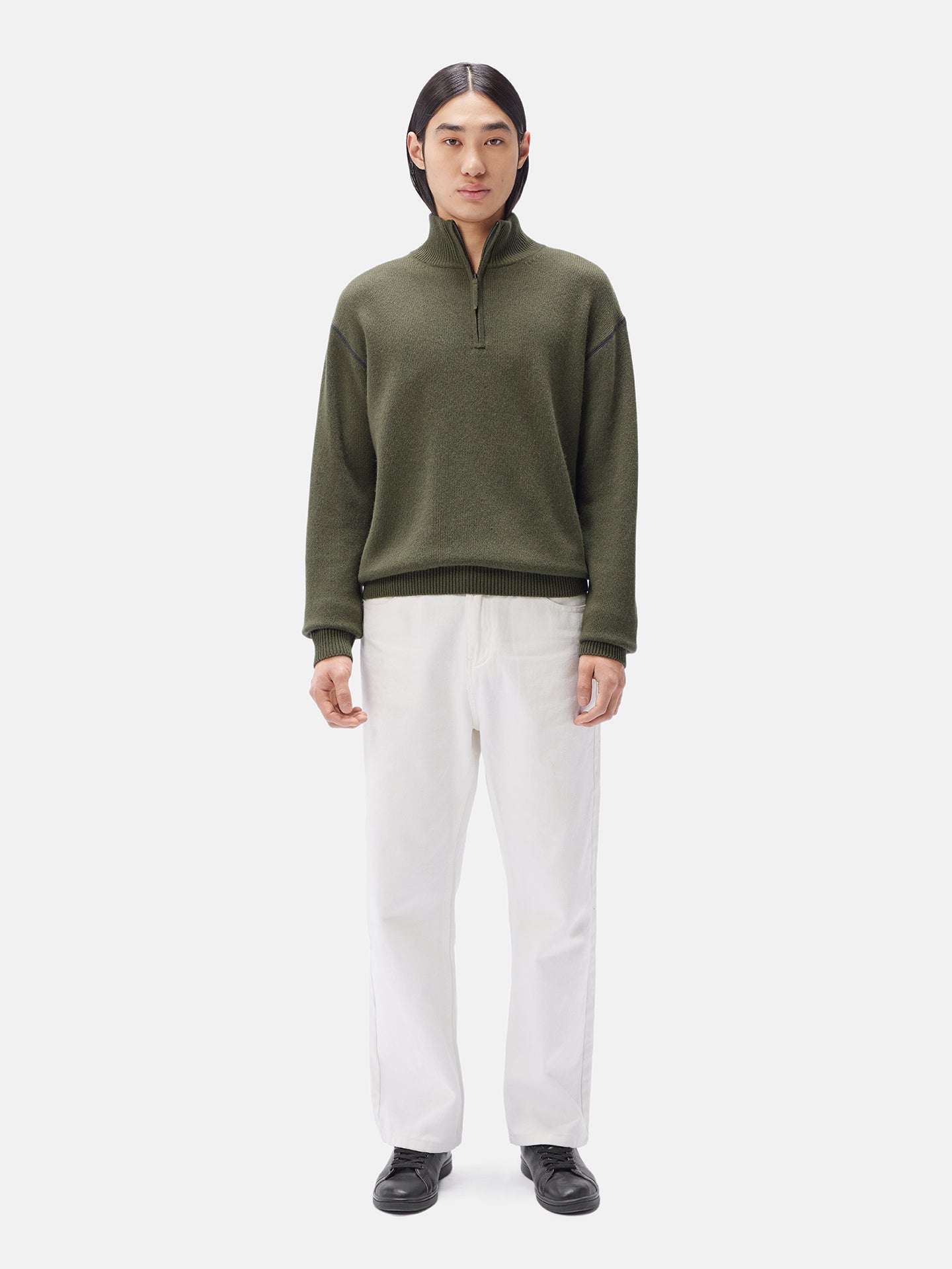 Men's Cashmere Quarter-Zip Sweater Capulet Olive - GOBI Cashmere