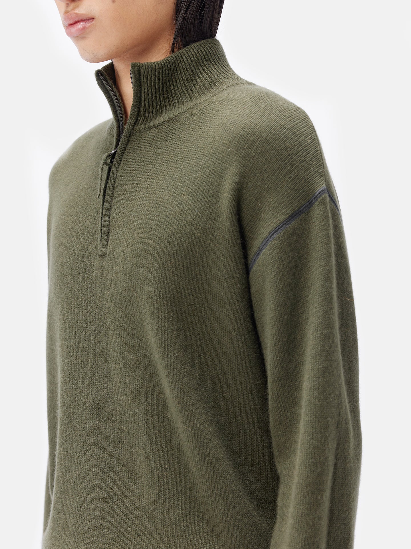 Men's Cashmere Quarter-Zip Sweater Capulet Olive - GOBI Cashmere