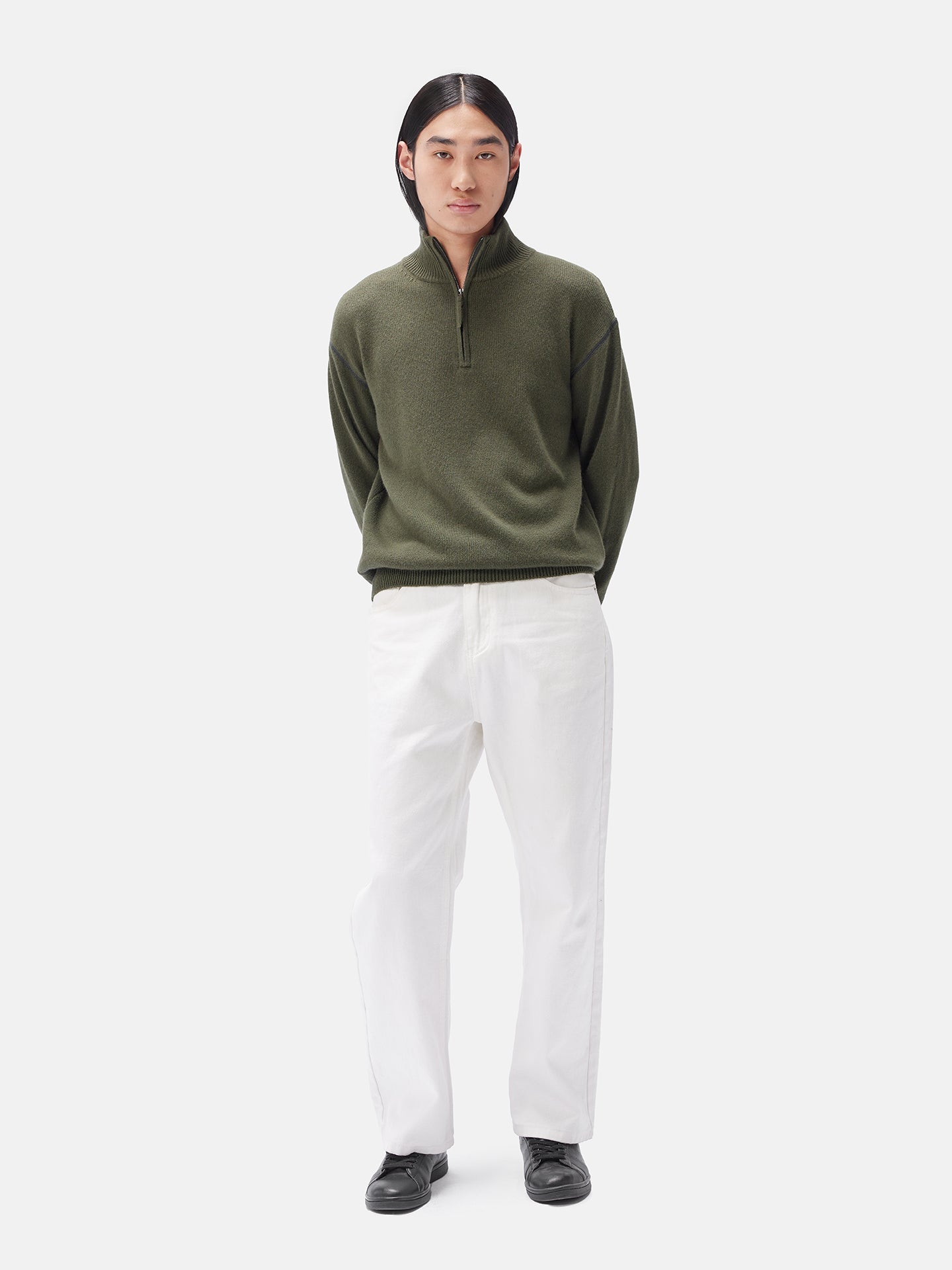 Men's Cashmere Quarter-Zip Sweater Capulet Olive - GOBI Cashmere