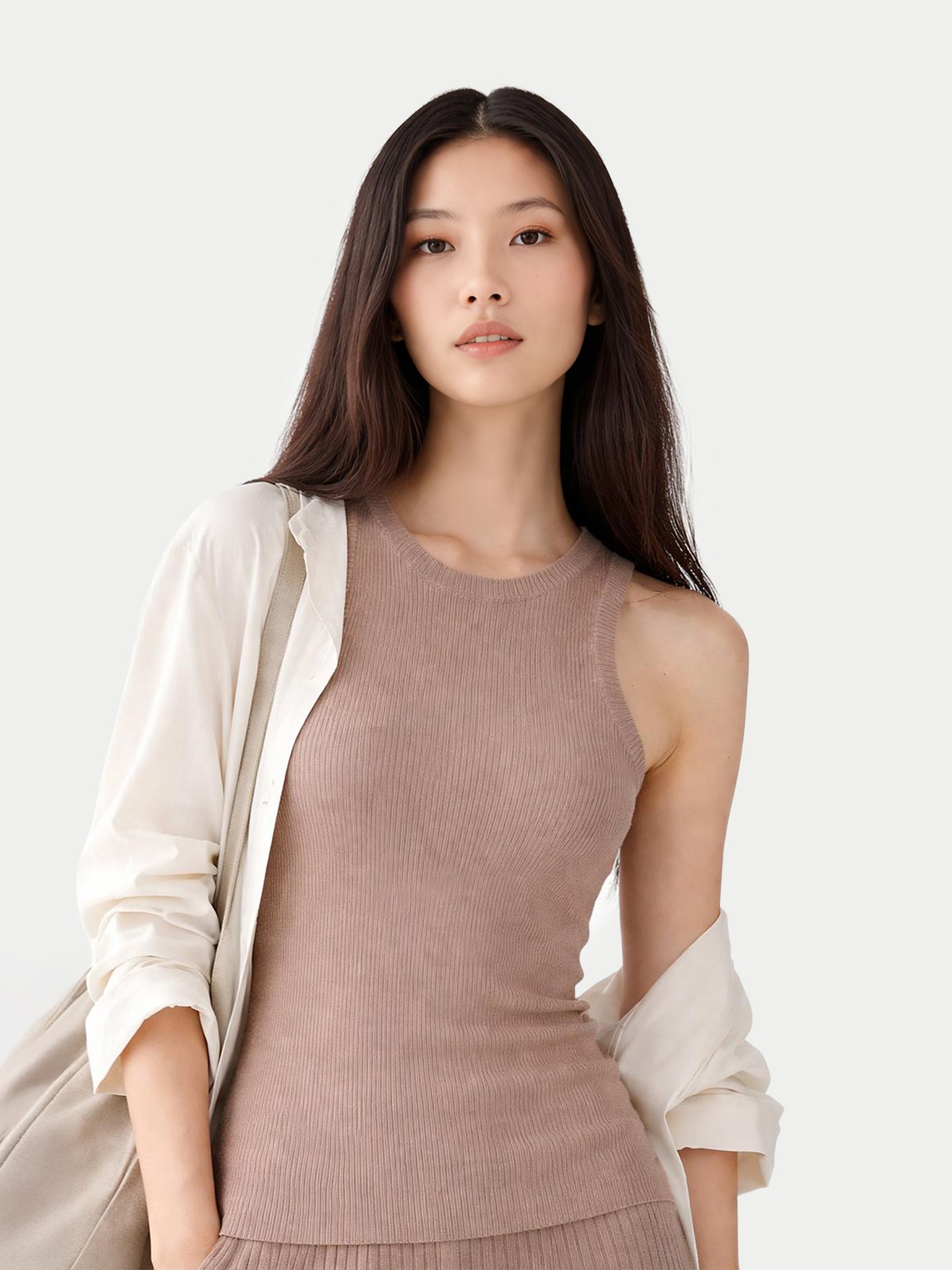 Ribbed Cotton Silk Cashmere Blend Tank Top