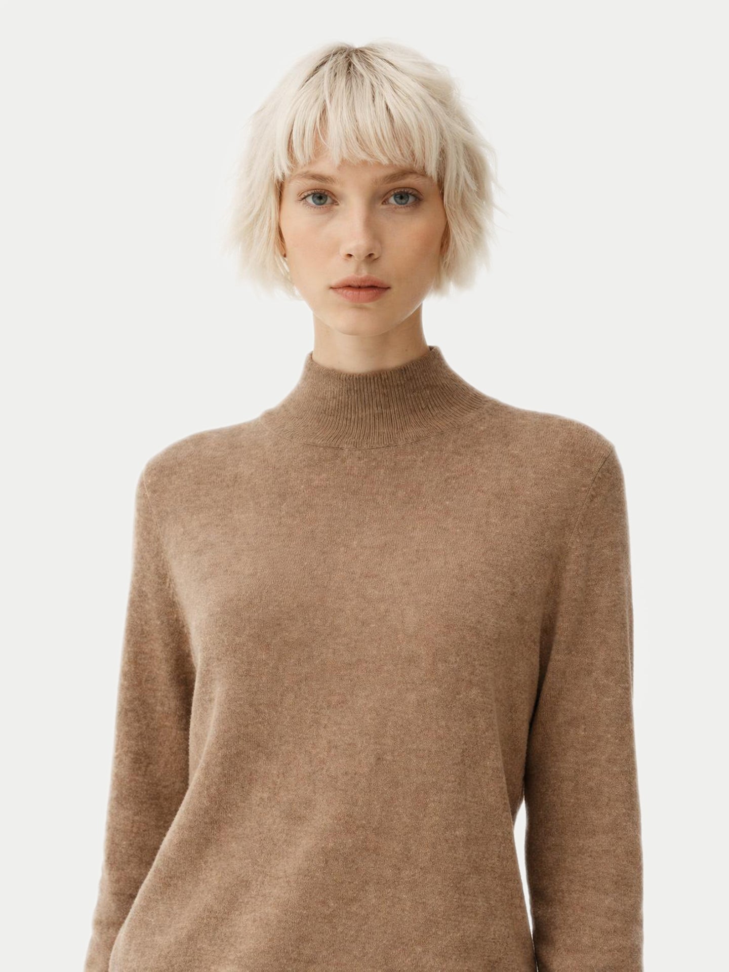 Essential Organic Colour Cashmere Mock Neck Sweater Taupe - Gobi Cashmere