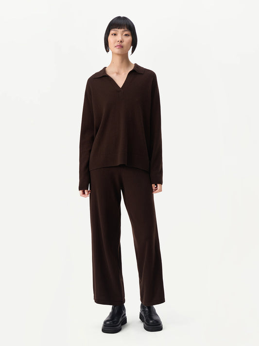 Women's Cashmere Long-Sleeve Polo Demitasse - Gobi Cashmere
