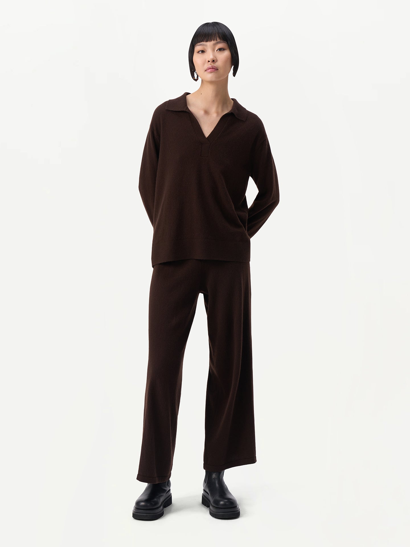 Women's Cashmere Long-Sleeve Polo Demitasse - Gobi Cashmere