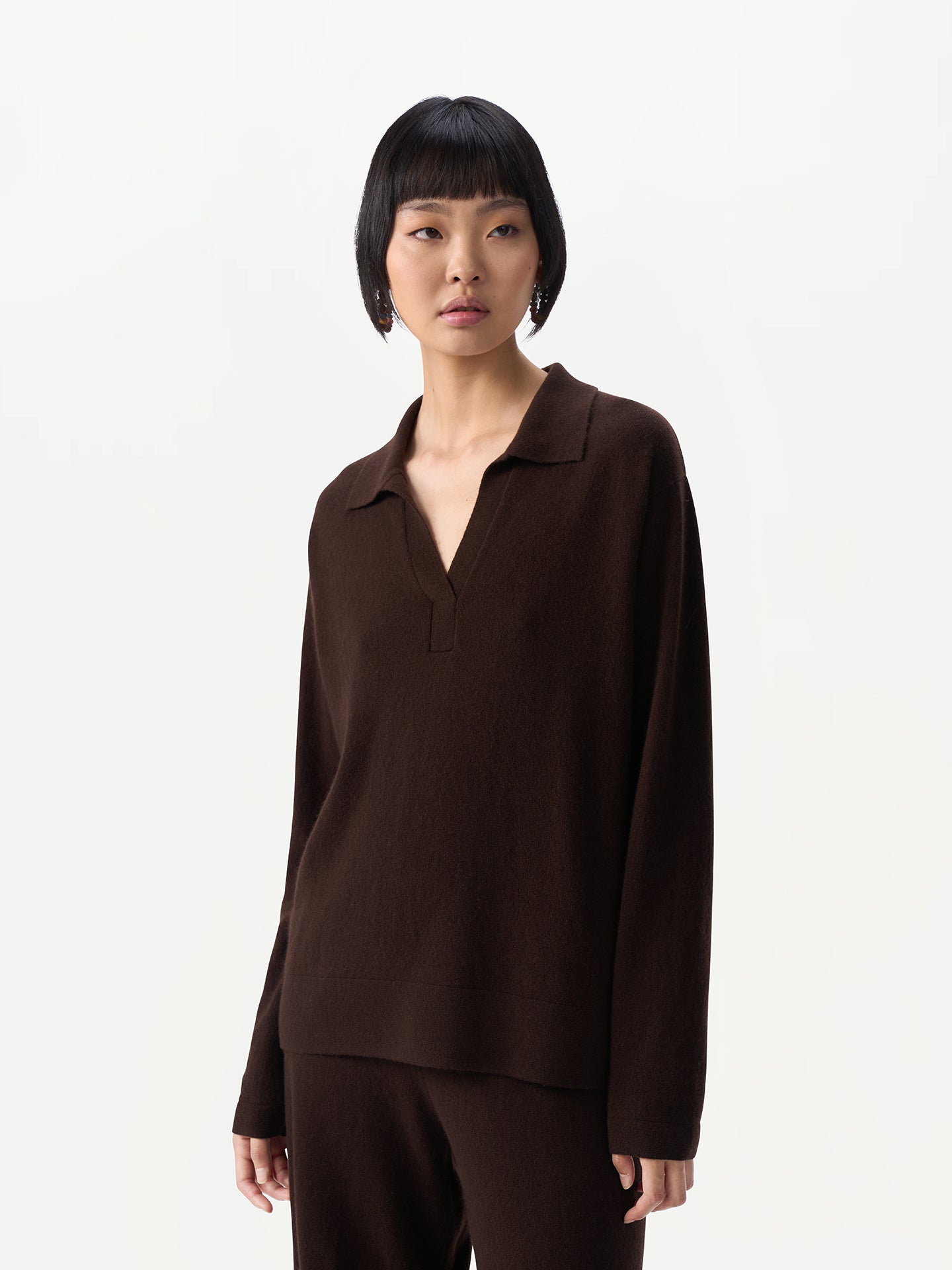 Women's Cashmere Long-Sleeve Polo Demitasse - Gobi Cashmere