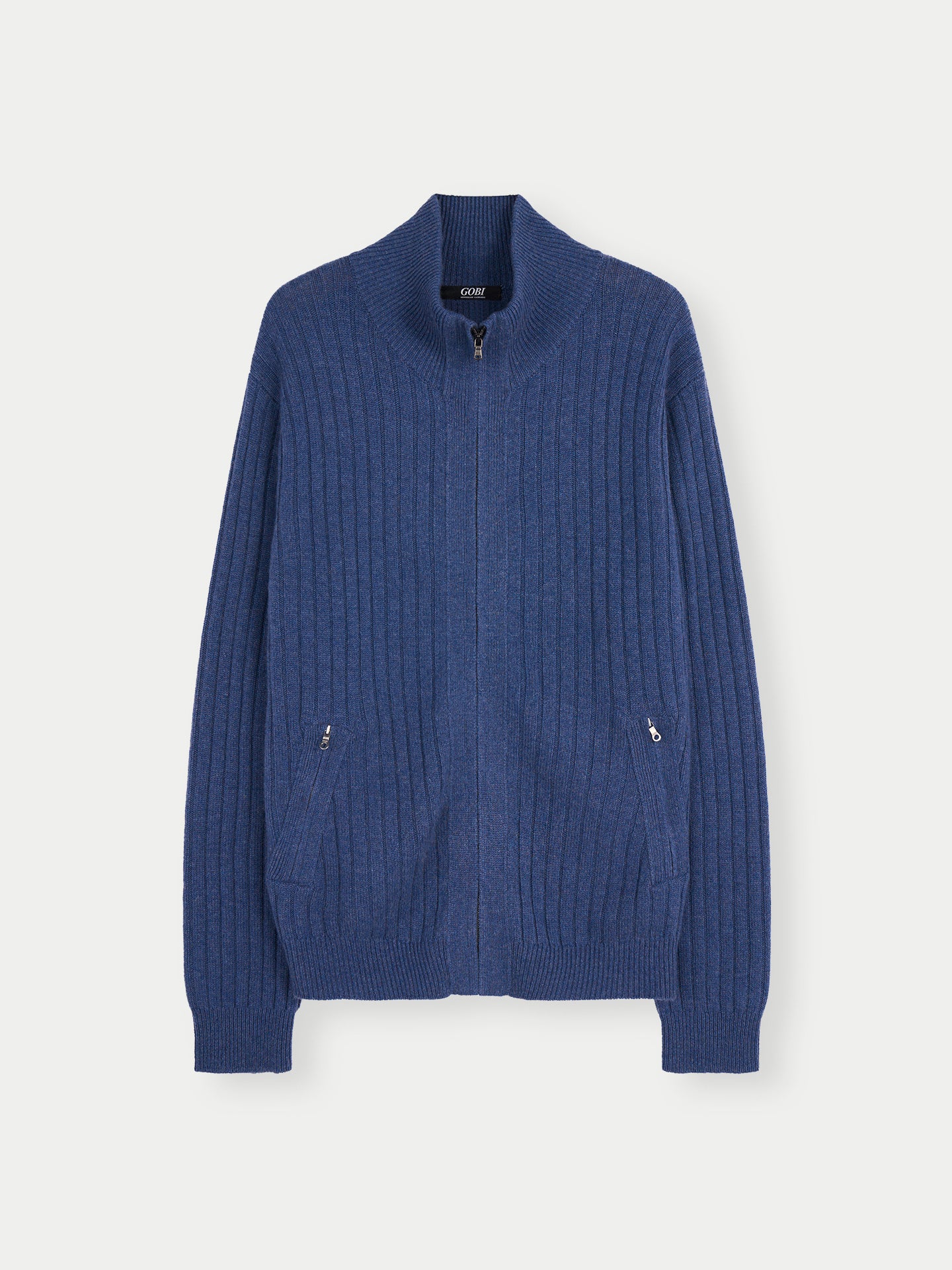 Men's Full-Zipper Cashmere Cardigan Crown Blue - Gobi Cashmere