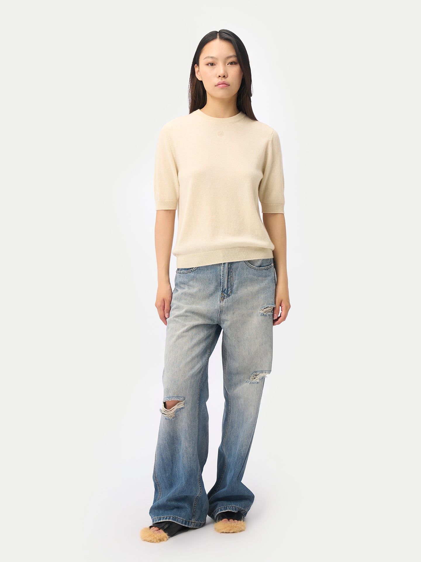 Women's Organic Colour Relaxed Cashmere Sweater (Copy) Off White - Gobi Cashmere