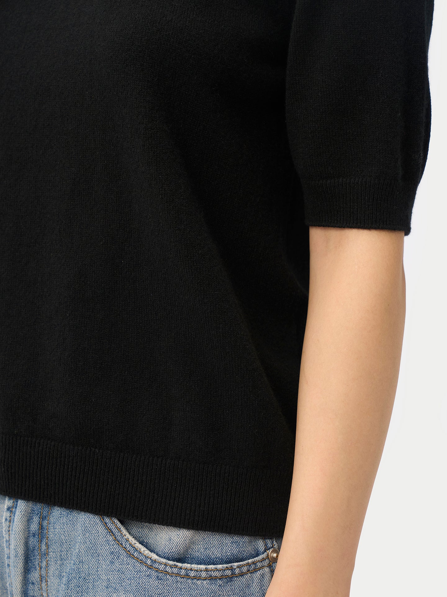 Women's Cashmere Elbow-Length Sleeve Cashmere Sweater Black  - Gobi Cashmere