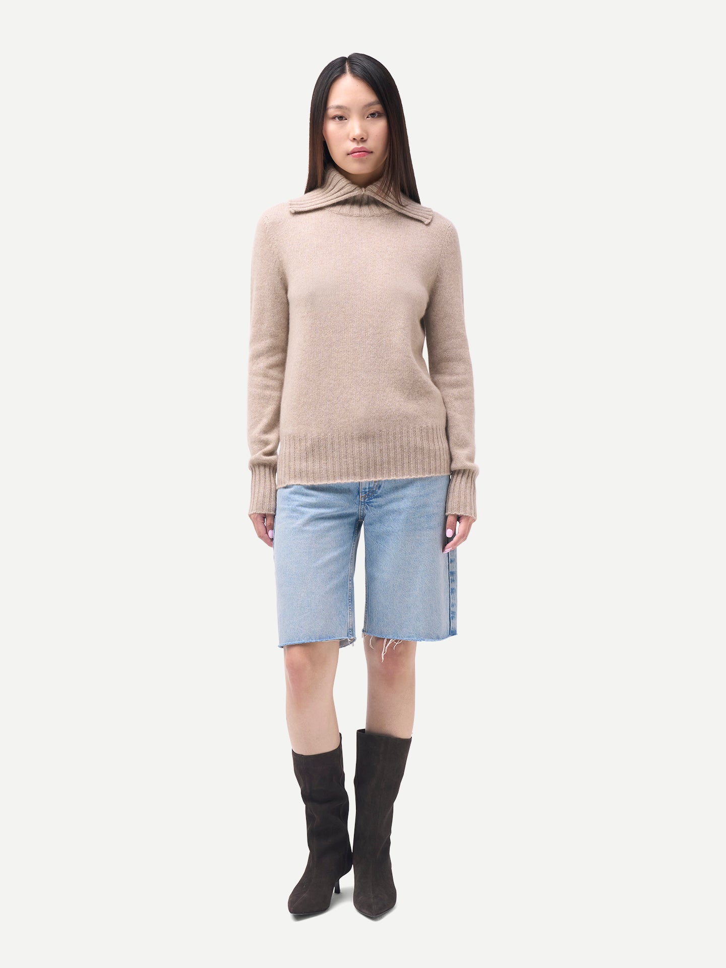 Fold-Over Turtleneck Cashmere Sweater