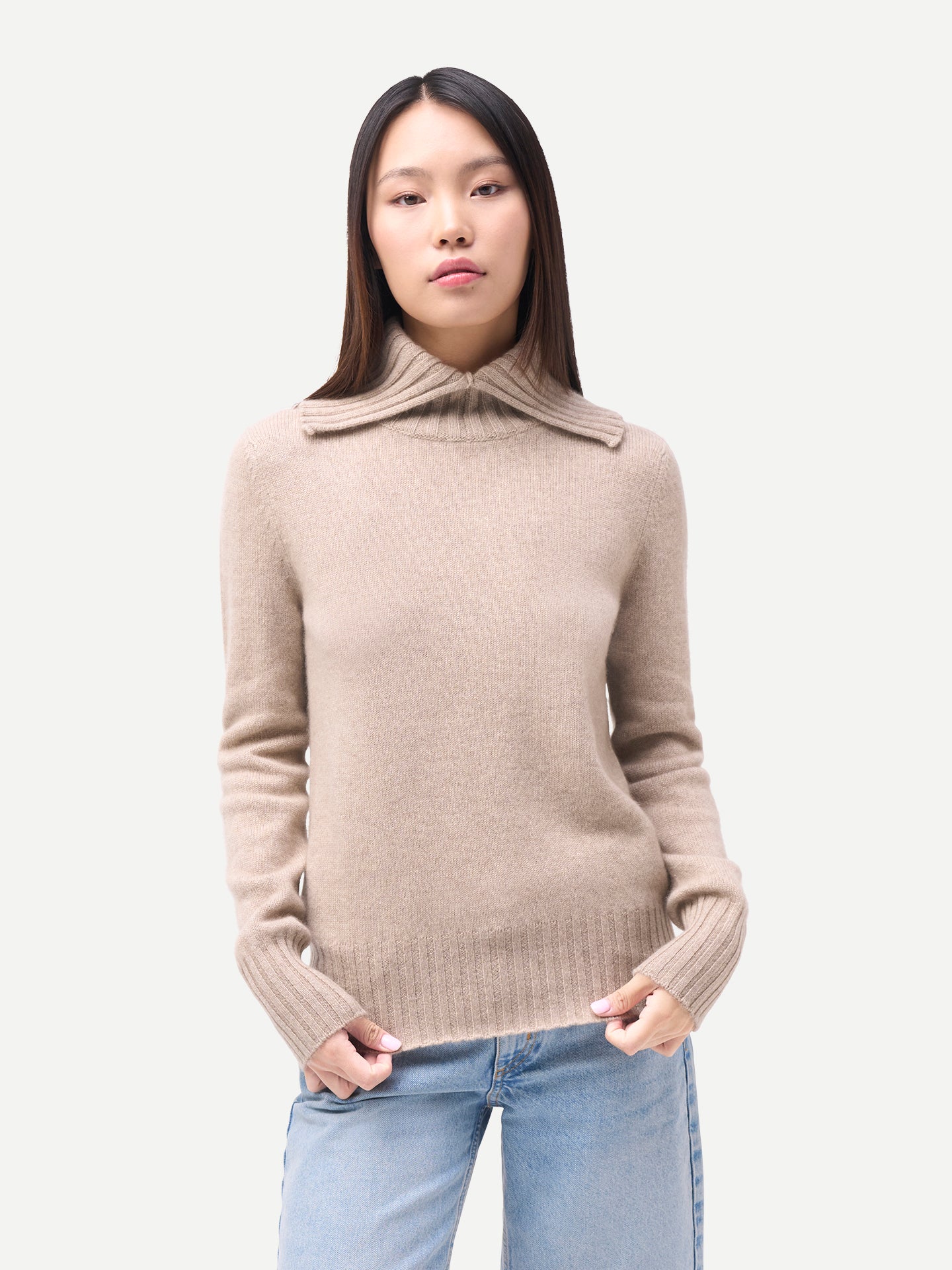 Fold-Over Turtleneck Cashmere Sweater