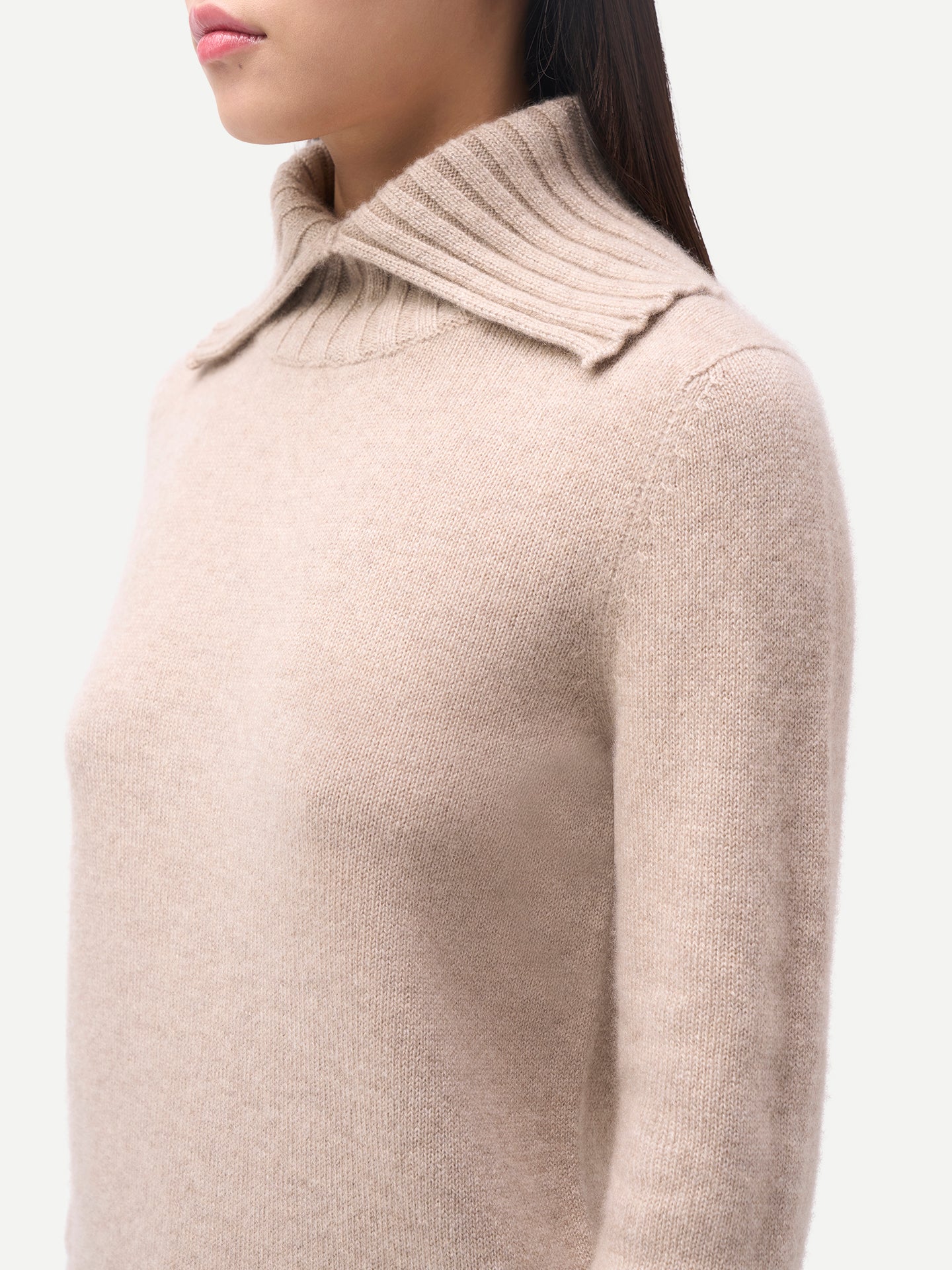 Fold-Over Turtleneck Cashmere Sweater