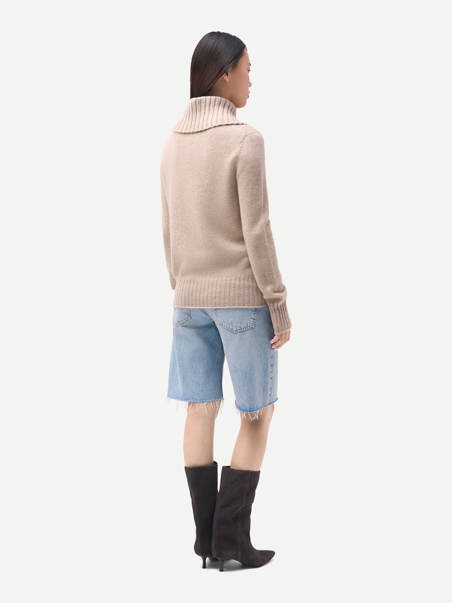 Fold-Over Turtleneck Cashmere Sweater