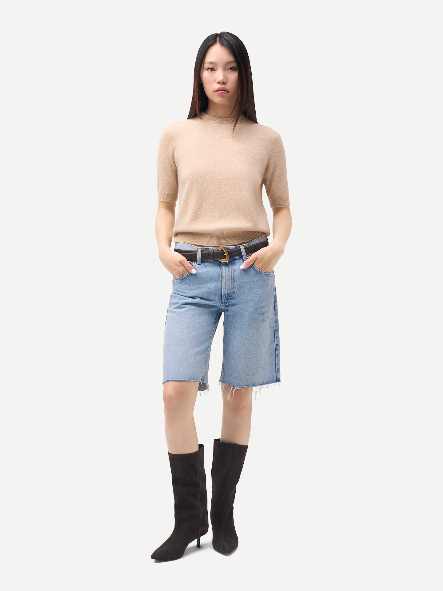 Women's Cashmere Elbow-Length Sleeve Cashmere Sweater Baige - Gobi Cashmere