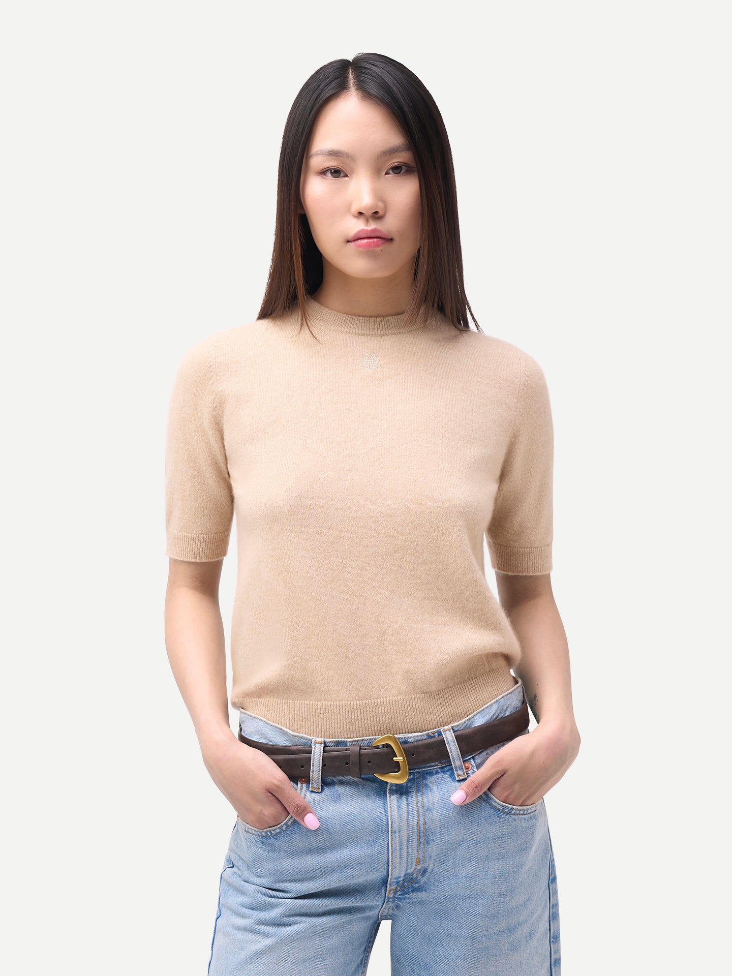 Women's Cashmere Elbow-Length Sleeve Cashmere Sweater Baige - Gobi Cashmere