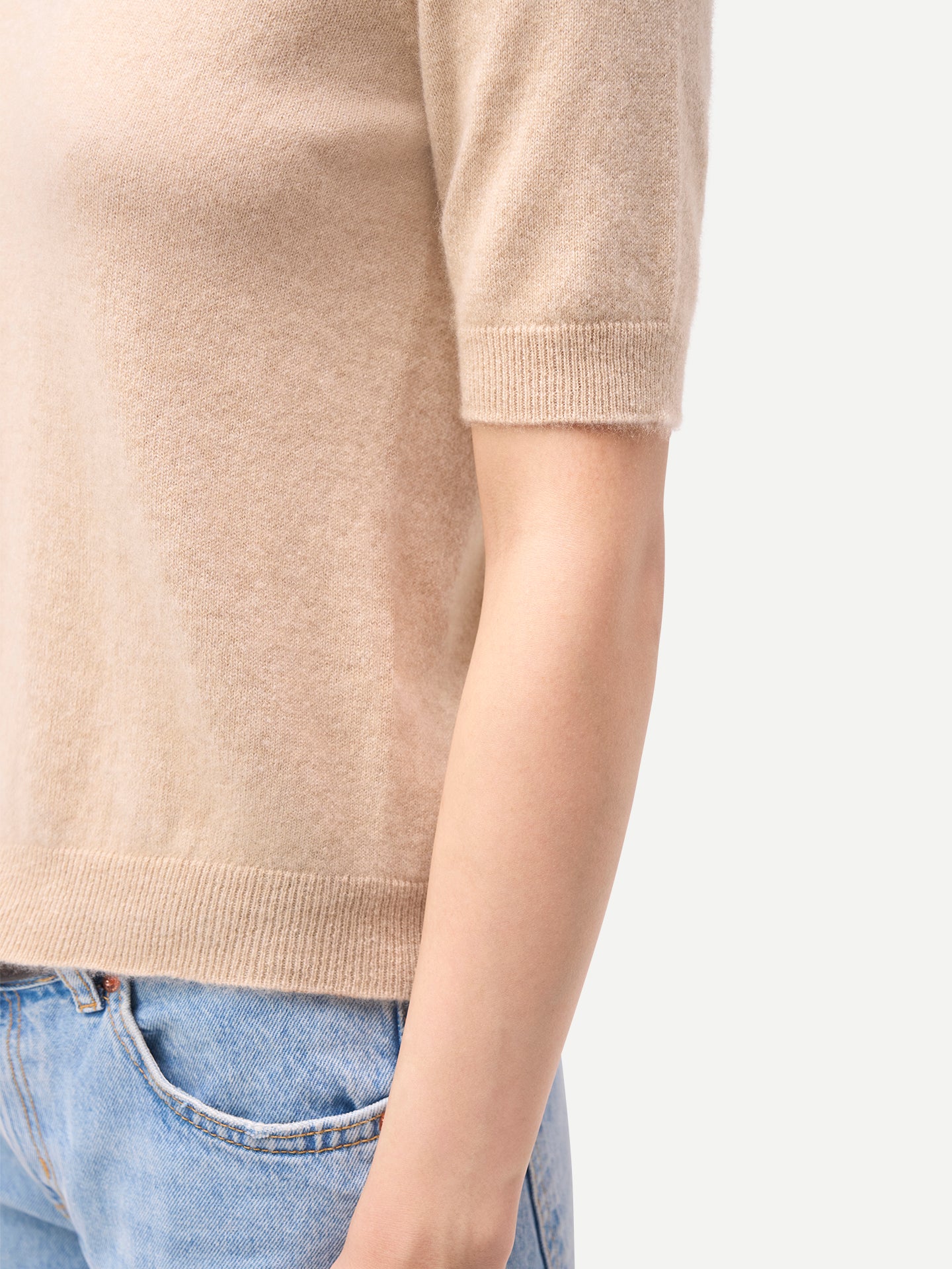 Women's Cashmere Elbow-Length Sleeve Cashmere Sweater Baige - Gobi Cashmere