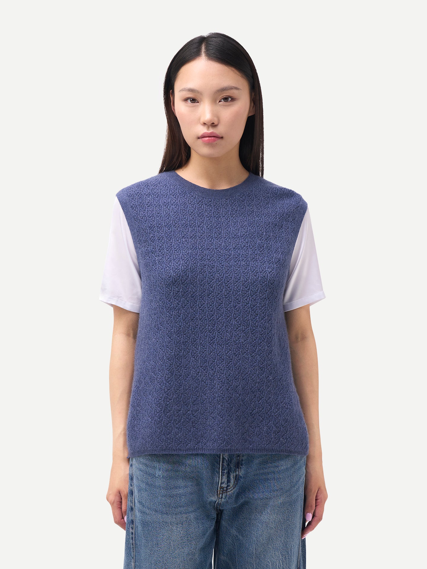 Ajour Knit Crewneck Cashmere Vest