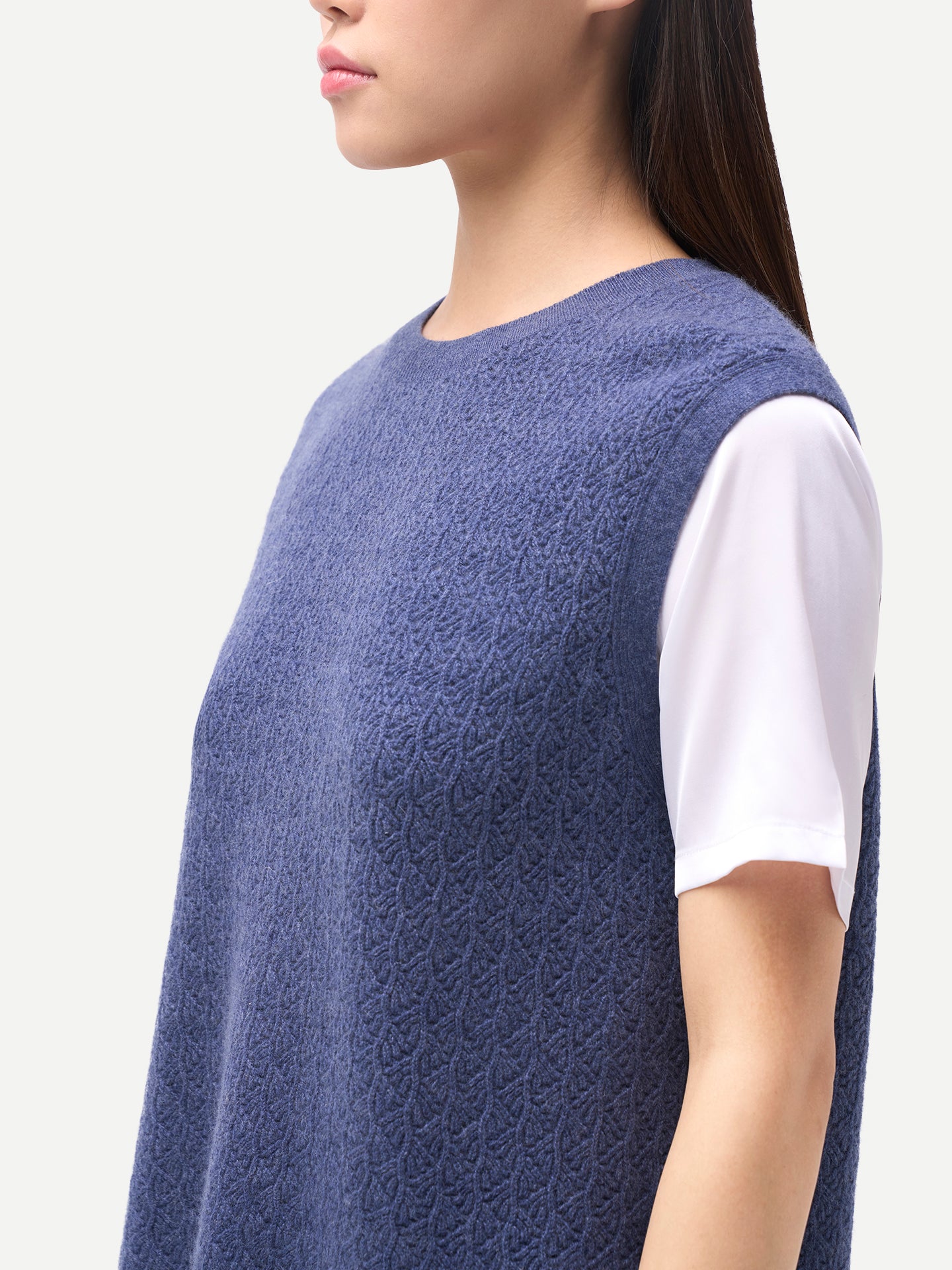 Ajour Knit Crewneck Cashmere Vest