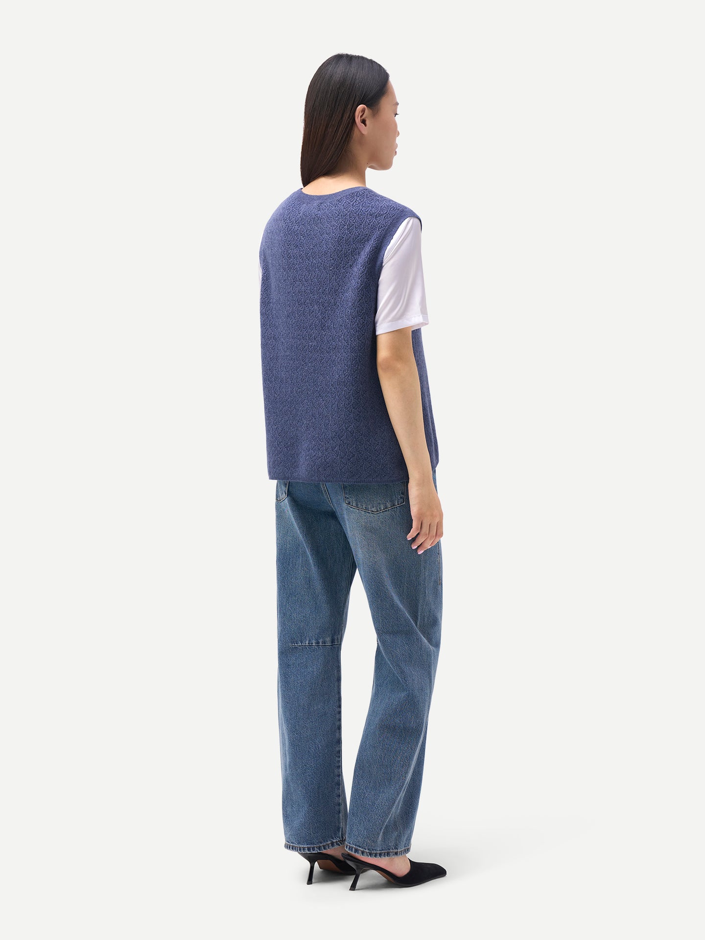 Ajour Knit Crewneck Cashmere Vest
