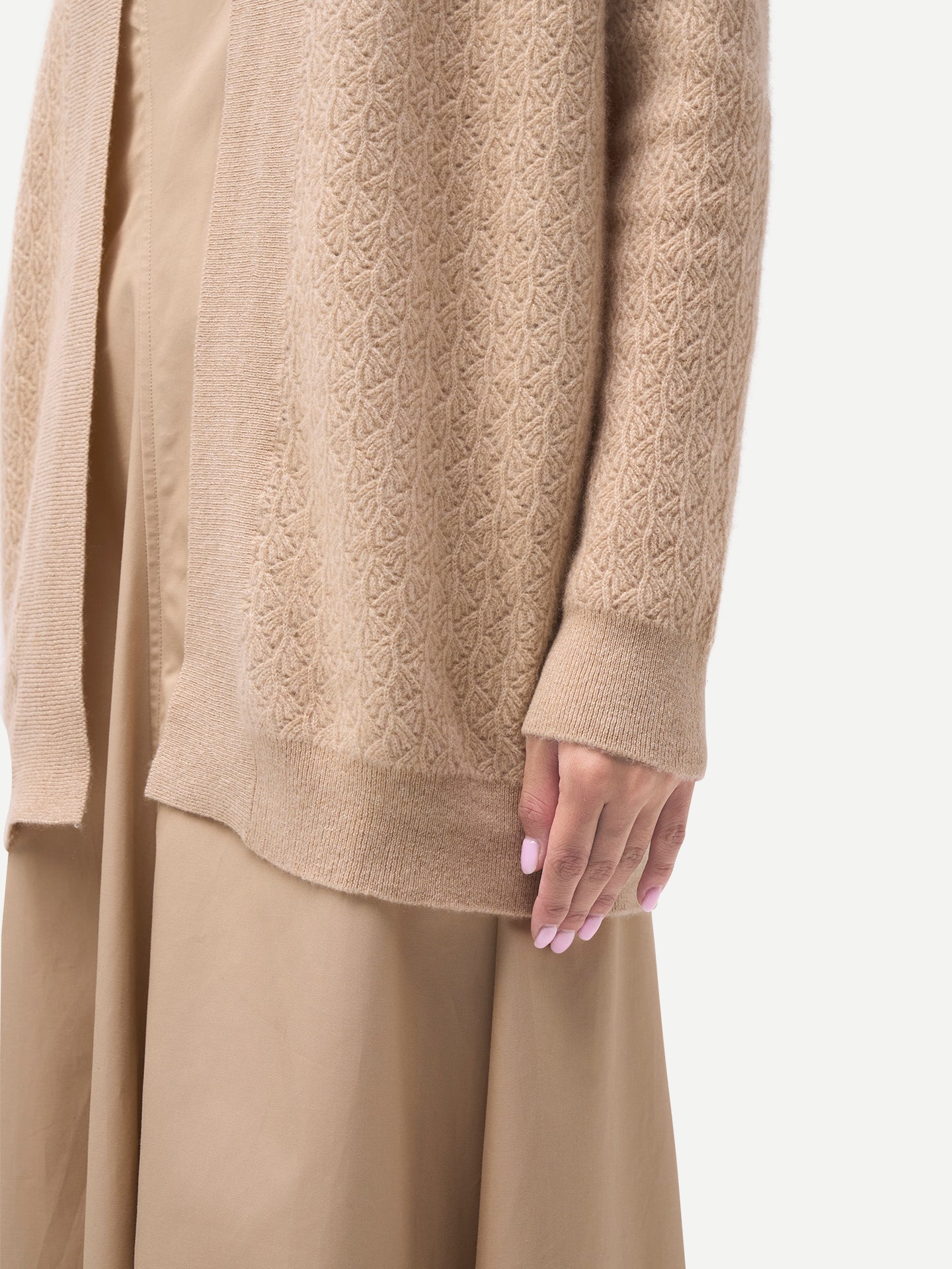 Organic Colour Ajour Knit Open-Front Cashmere Cardigan Beige - Gobi Cashmere