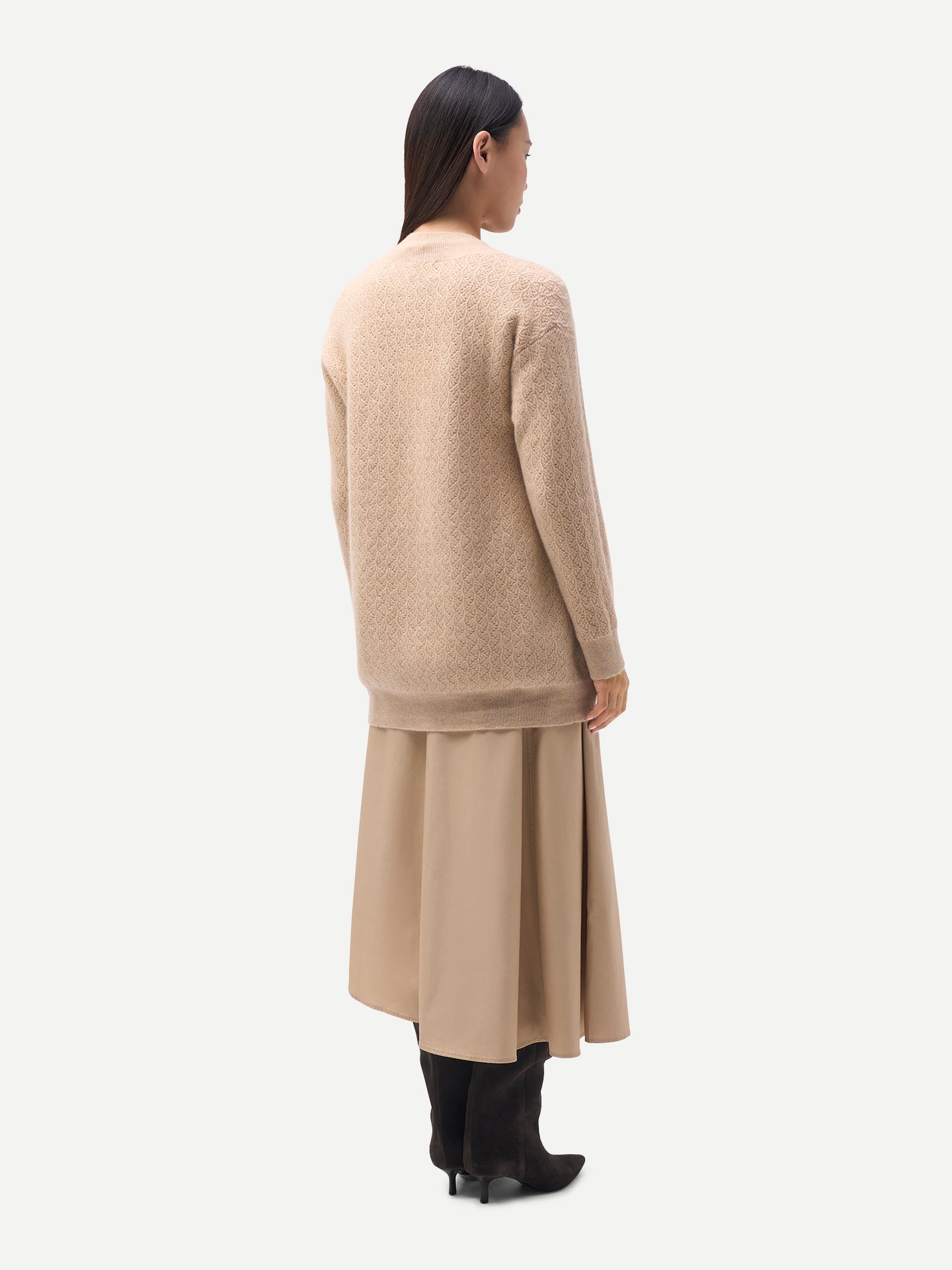 Organic Colour Ajour Knit Open-Front Cashmere Cardigan Beige - Gobi Cashmere