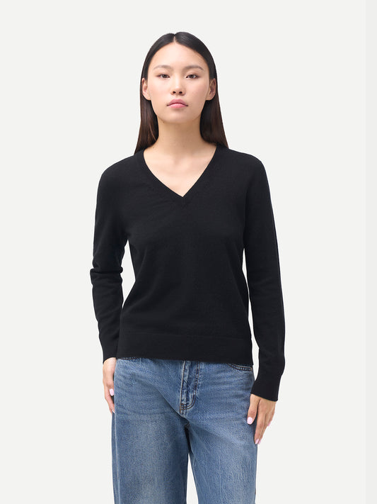Women's Classic Cashmere V-Neck Sweater Black | GOBI Cashmere