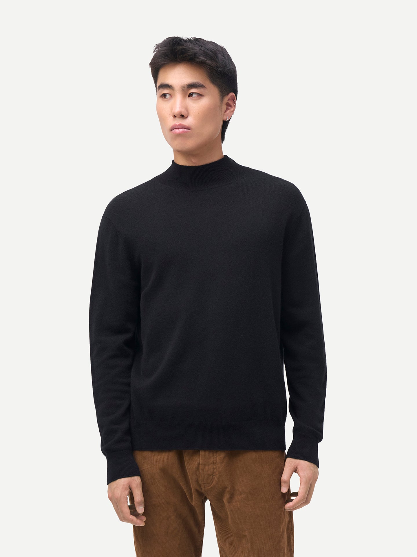 Timeless Mock Neck Cashmere Sweater Black - Gobi Cashmere