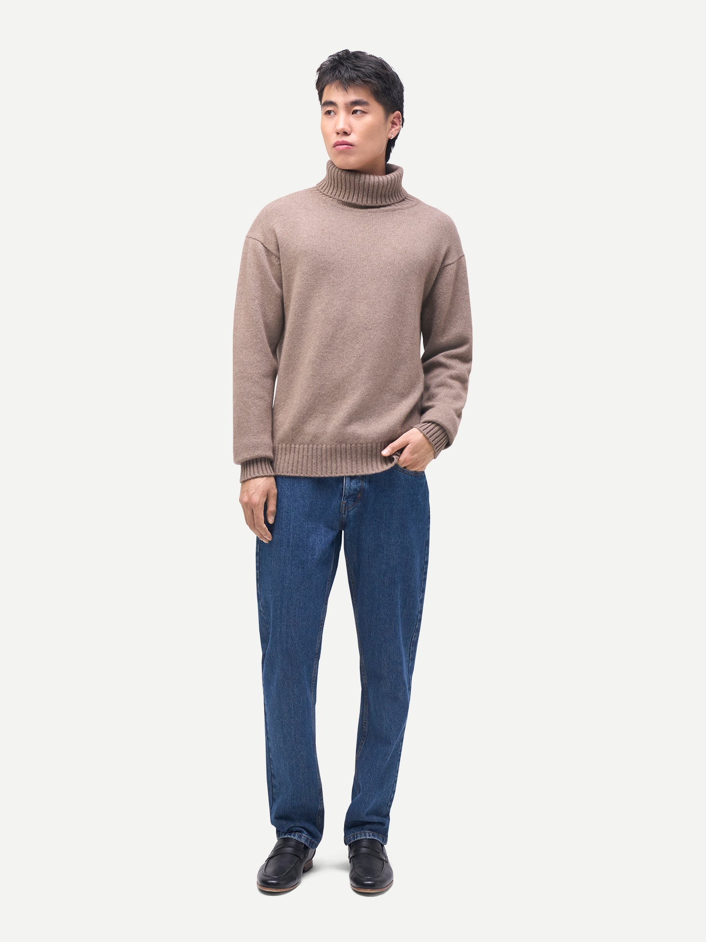 Men's Cashmere Turtleneck Taupe - Gobi Cashmere