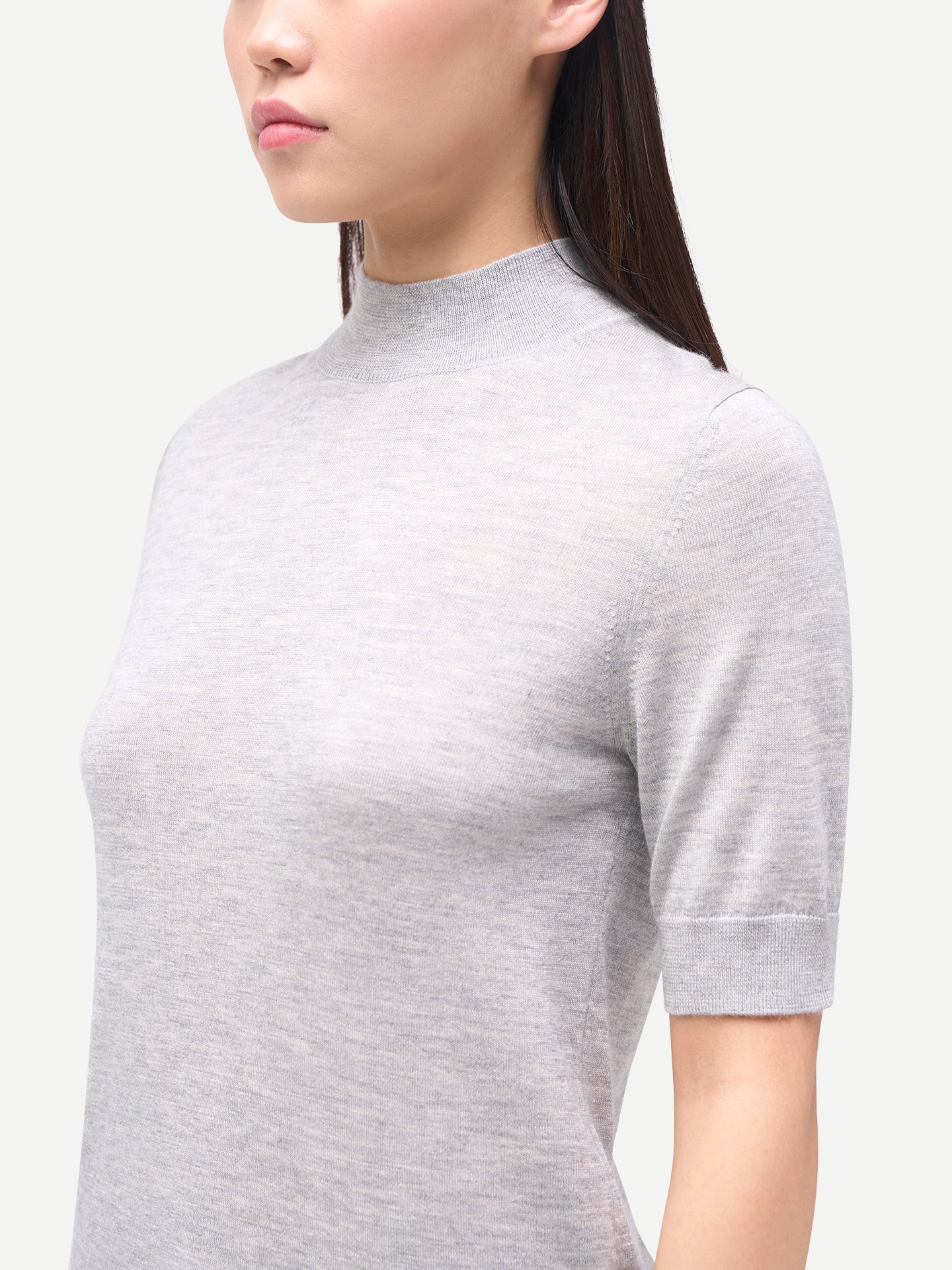 Women's Cashmere Cashmere Silk Shirt with High Neck Vapor Blue - Gobi Cashmere