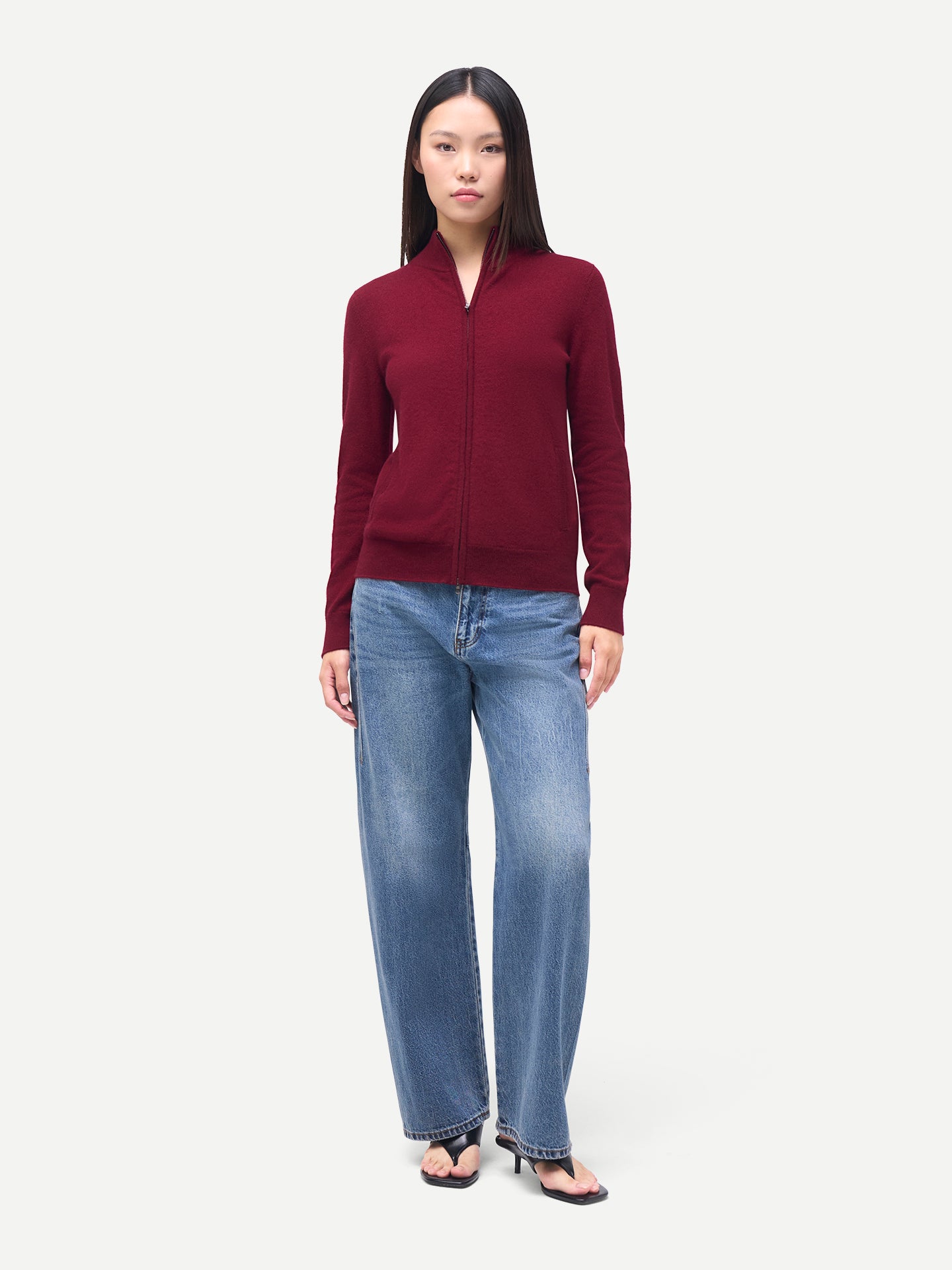 Women's Classic Cashmere Full-Zip Cardigan Bordeaux | GOBI Cashmere