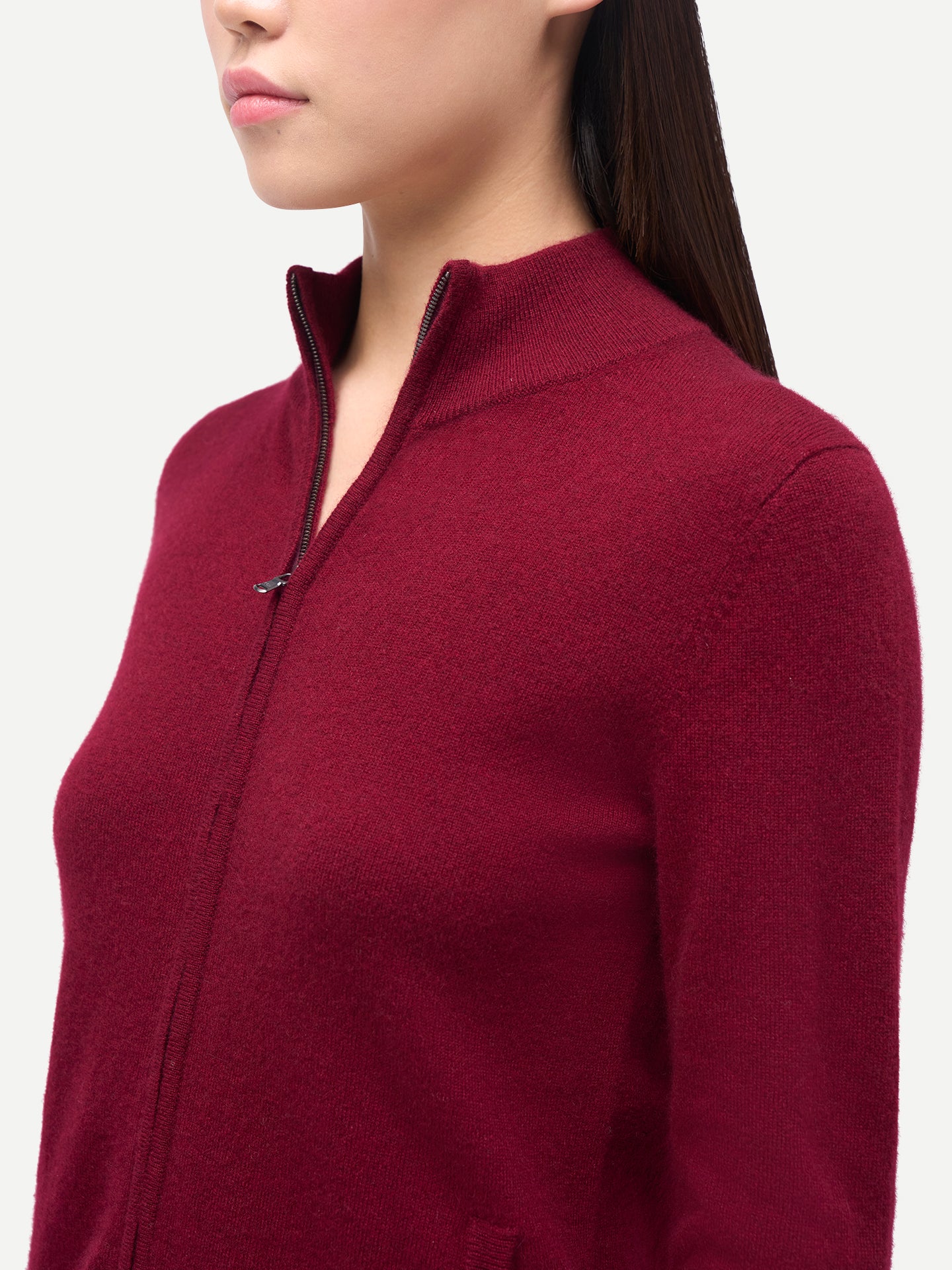 Women's Classic Cashmere Full-Zip Cardigan Bordeaux | GOBI Cashmere