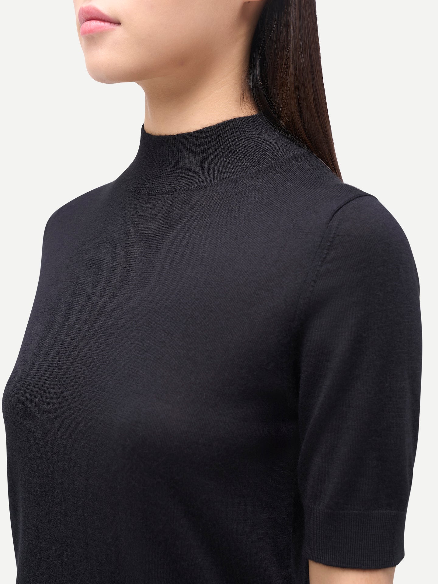 Women's Cashmere Cashmere Silk Shirt with High Neck Black - Gobi Cashmere