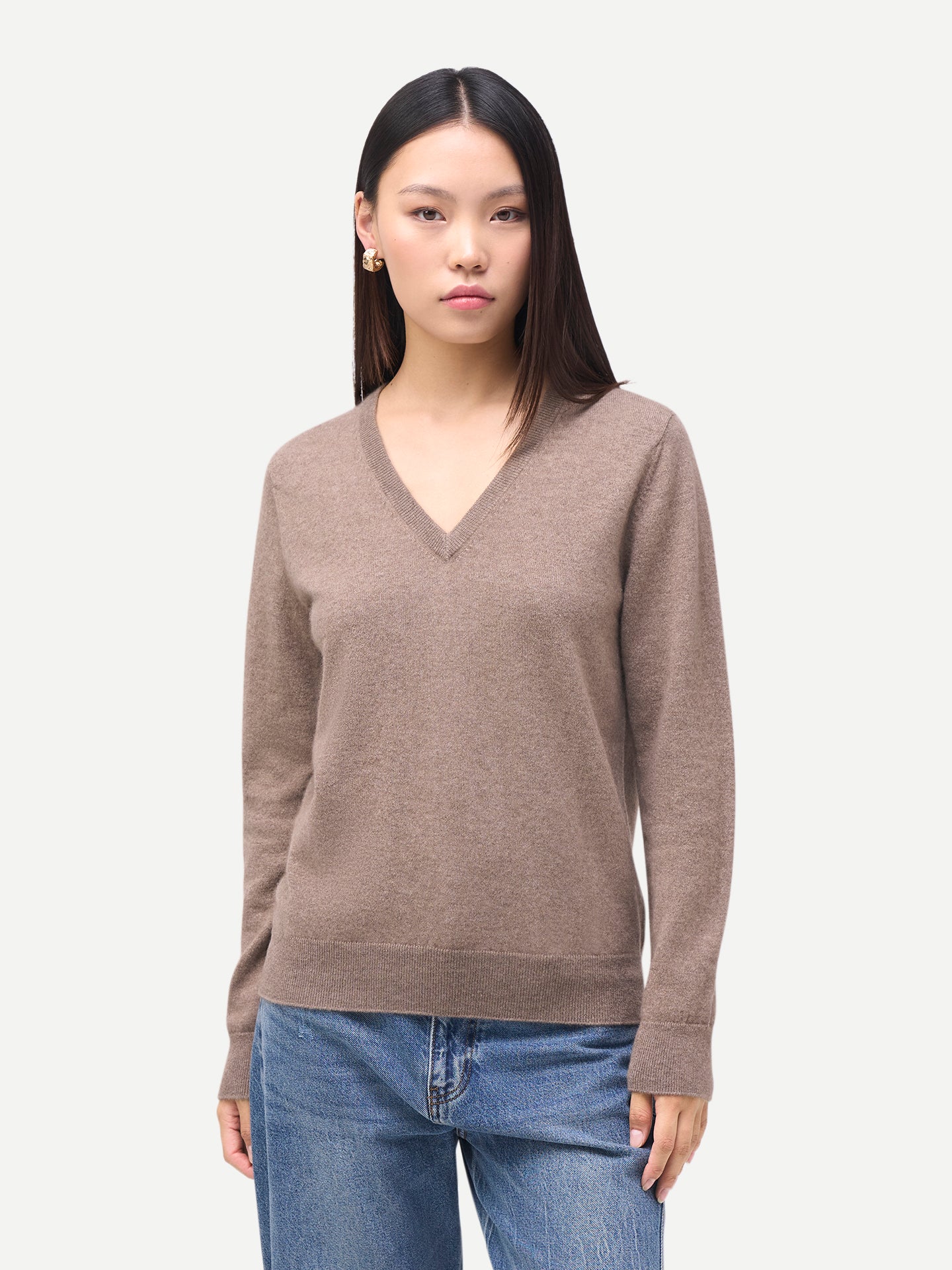 Women's Classic Cashmere V-Neck Sweater Taupe | GOBI Cashmere