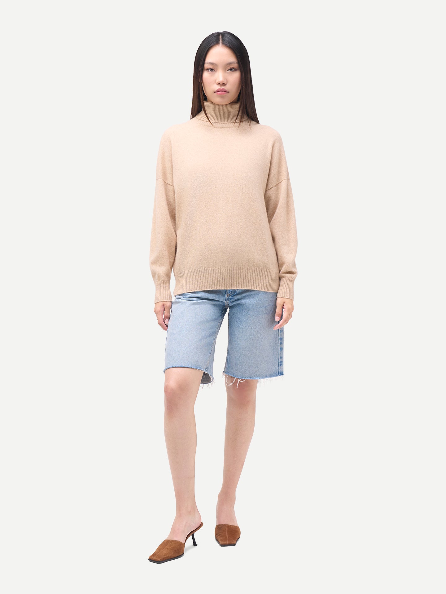 Women's Cashmere T-Neck  Cashmere Sweater Beige - Gobi Cashmere
