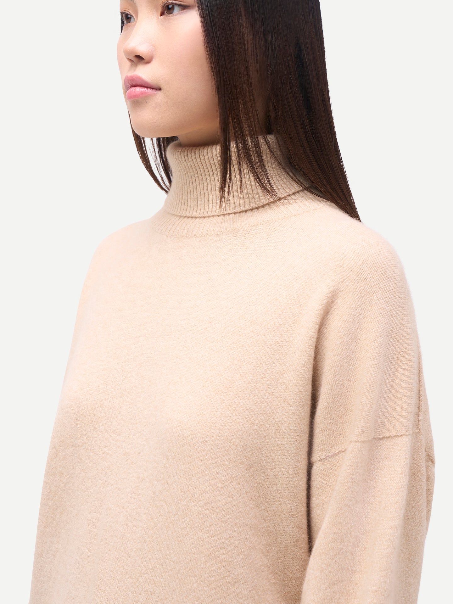 Women's Cashmere T-Neck  Cashmere Sweater Beige - Gobi Cashmere