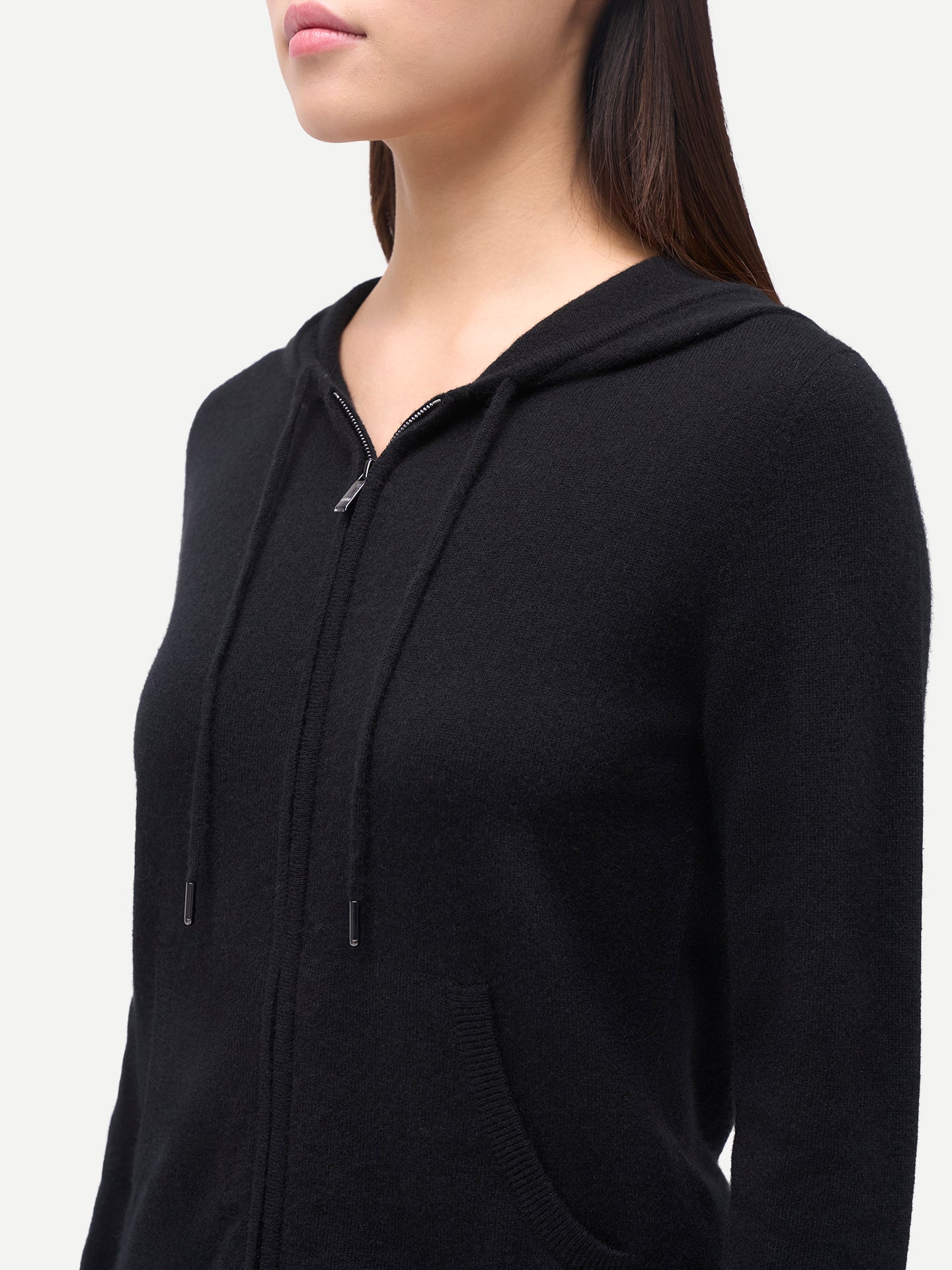 Women's Cashmere Zipper Hoodie Pocket Black | GOBI Cashmere