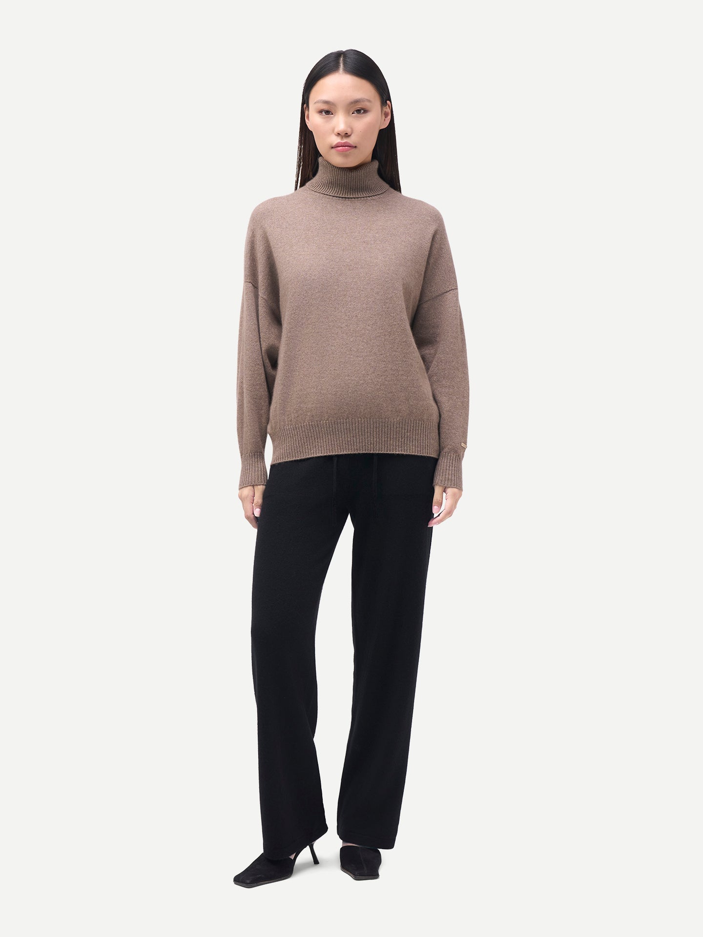 Women's Cashmere T-Neck  Cashmere Sweater Taupe - Gobi Cashmere