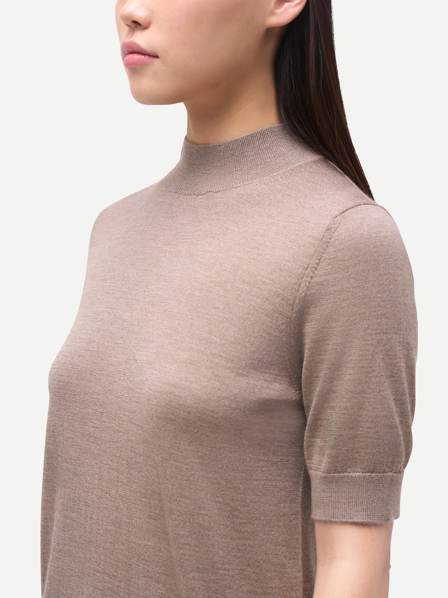 Women's Cashmere Cashmere Silk Shirt with High Neck Taupe - Gobi Cashmere