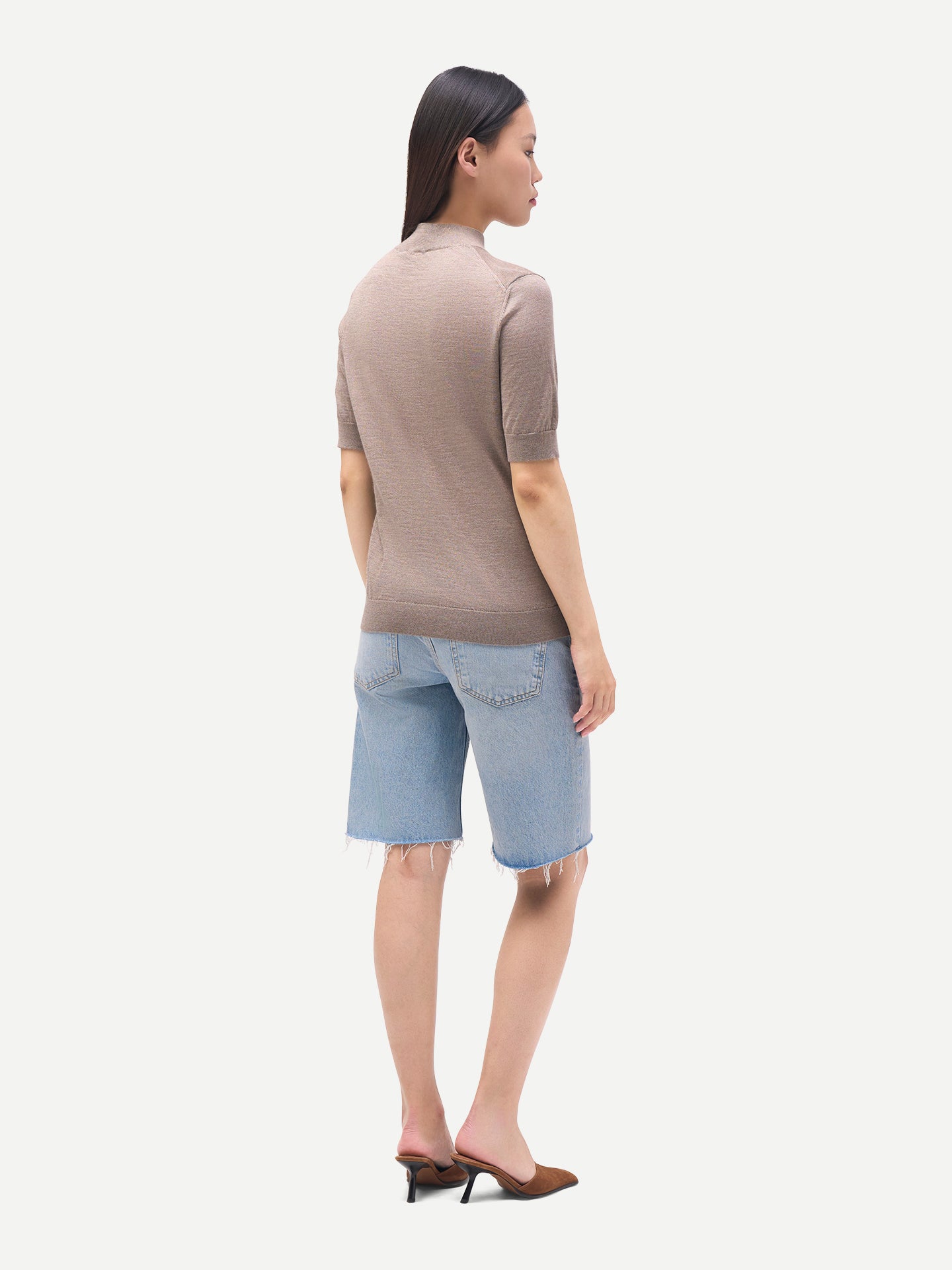 Women's Cashmere Cashmere Silk Shirt with High Neck Taupe - Gobi Cashmere