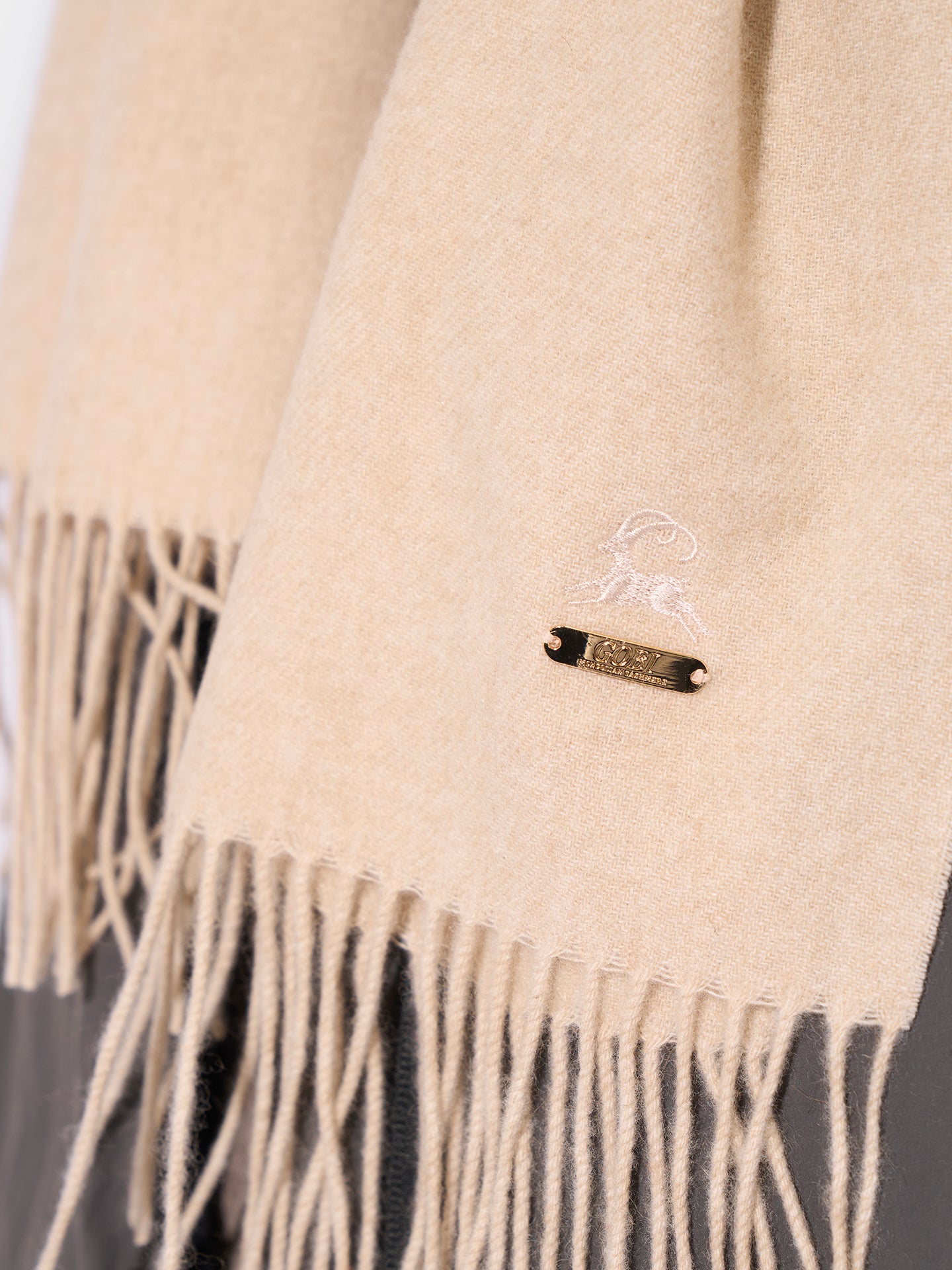 Organic Colour Cashmere Fringed Scarf with Embroidery