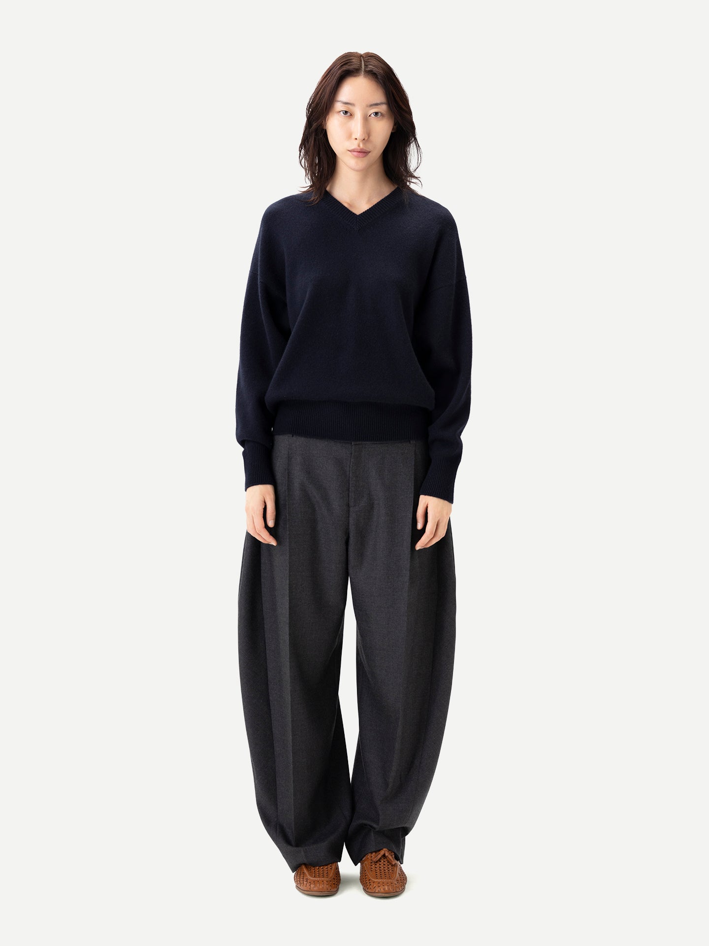Barrel-Leg Cashmere Pants