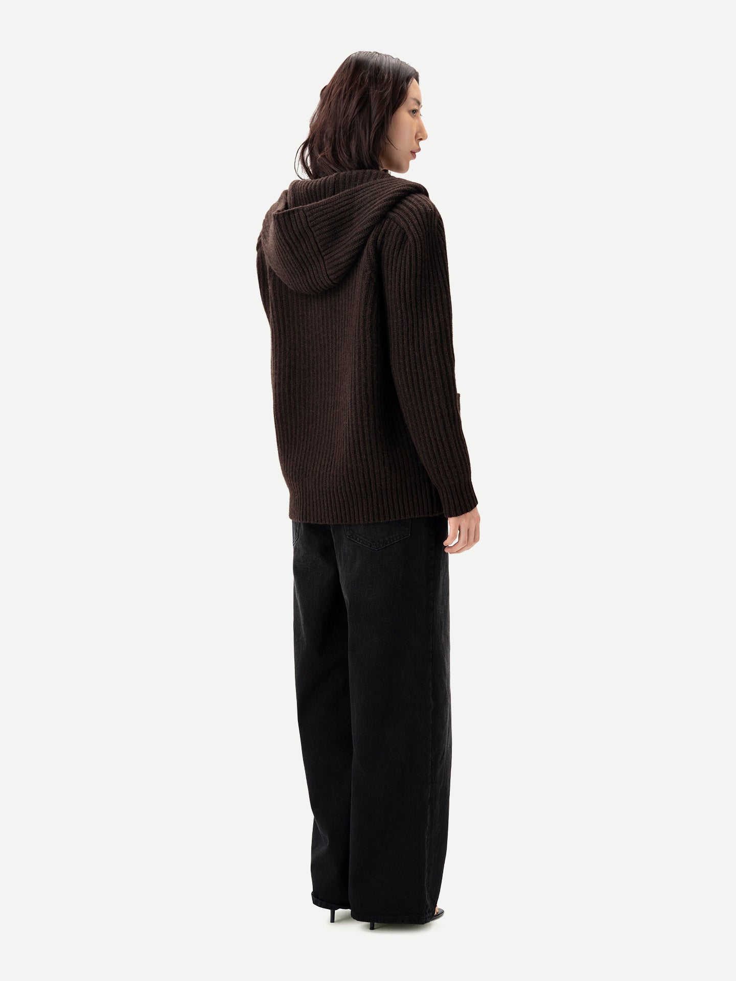 Women's Wide-Shoulder Hooded Cashmere Cardigan Mole| GOBI