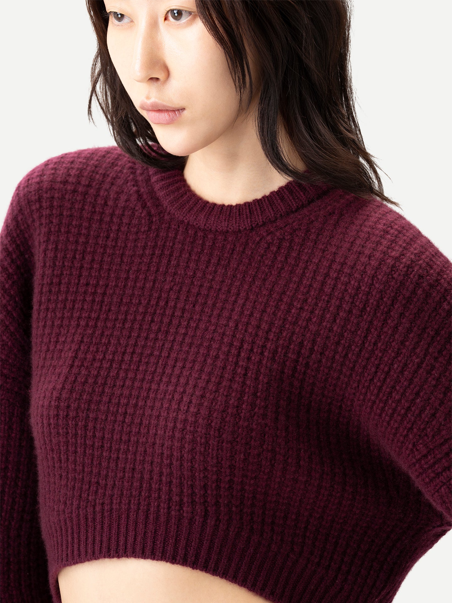 Oval-Sleeve Cropped Cashmere Sweater