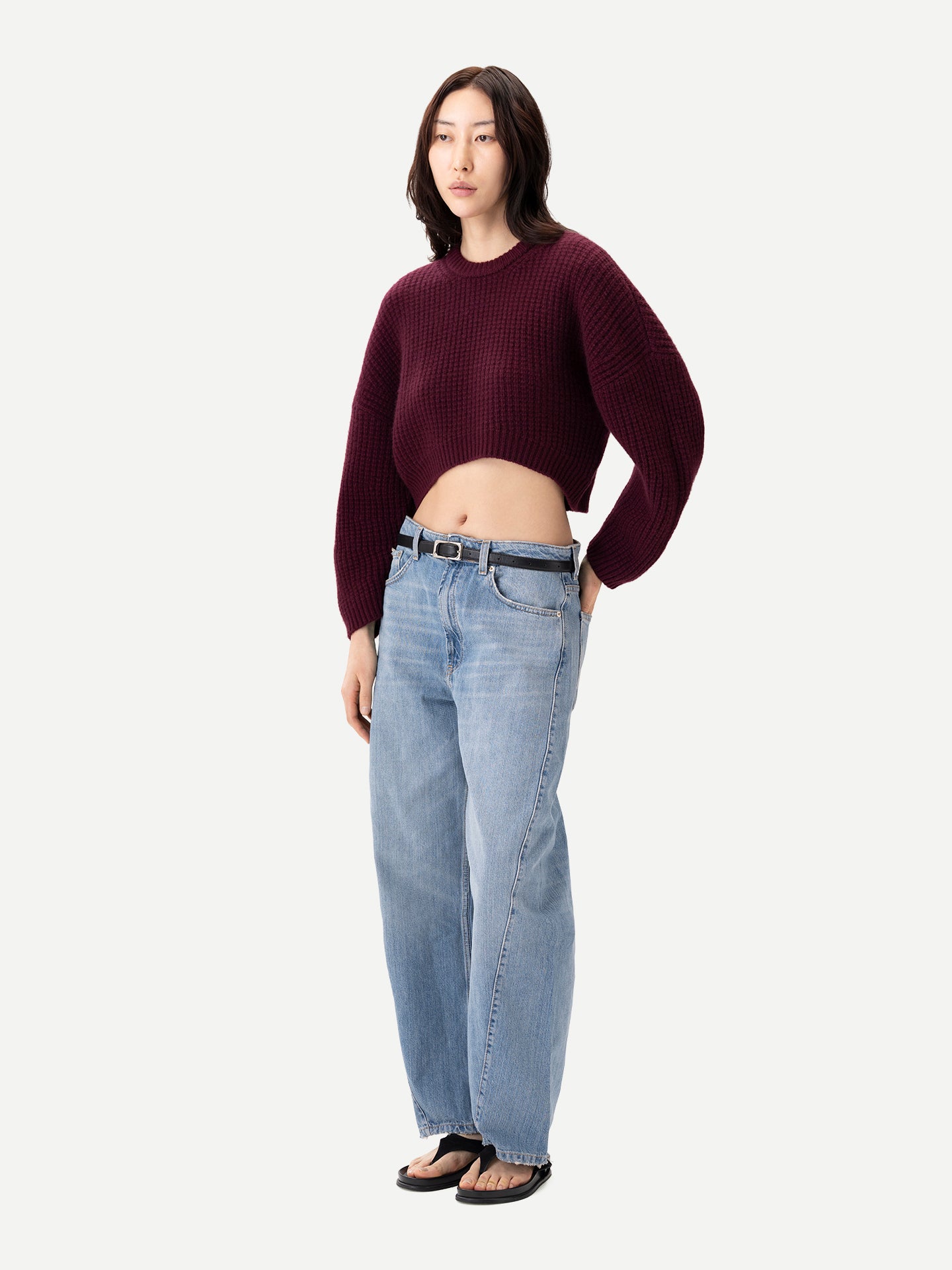 Oval-Sleeve Cropped Cashmere Sweater